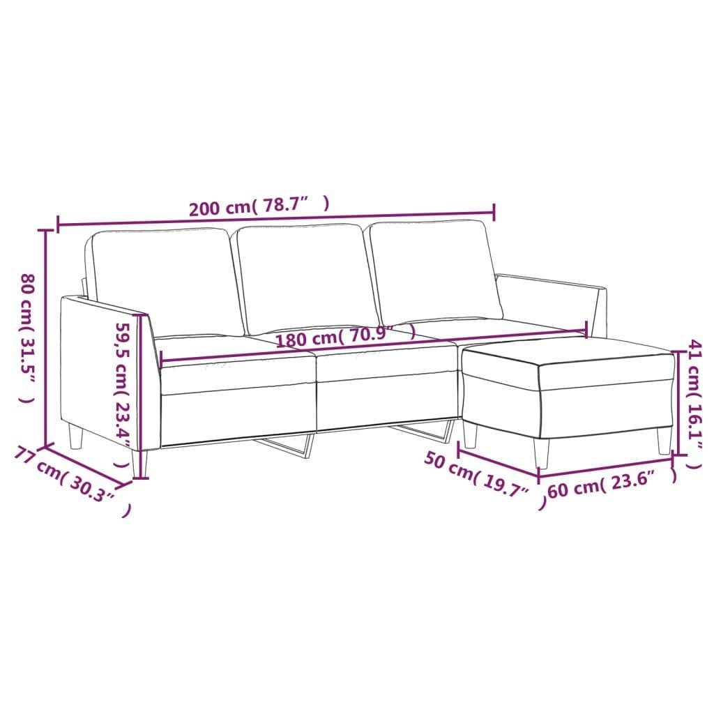 vidaXL Sofa Hocker Kunstleder 3-Sitzer-Sofa 180 cm mit Creme