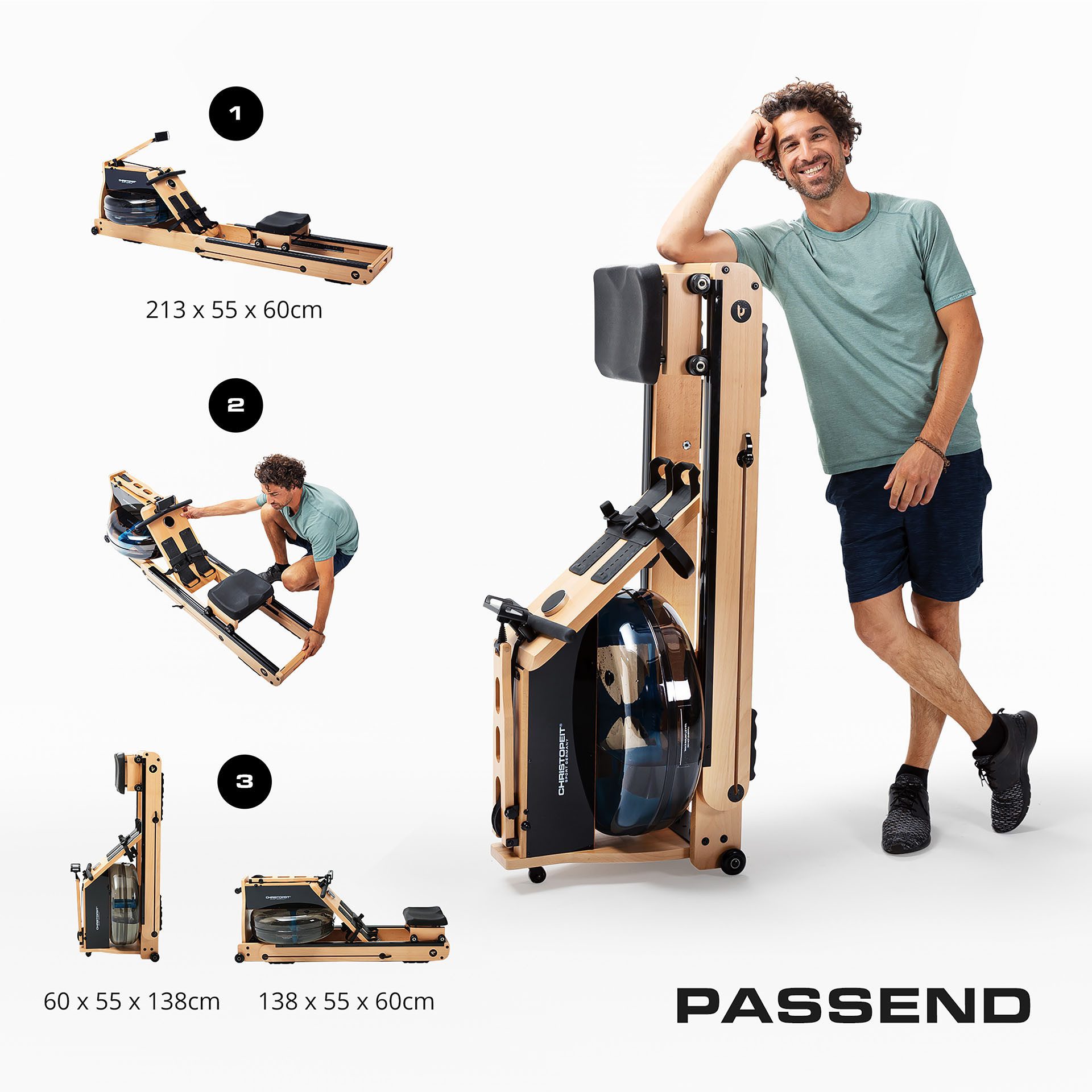 Christopeit Sport® Ruderzugmaschine WP 5000 Wasserrudergerät (Wasserwiderstand, Magnetwiderstand, Wassertank, Holz, Sport), Testsieger Stiftung Warentest Ausgabe 1/2025, Rudermaschine, Holz