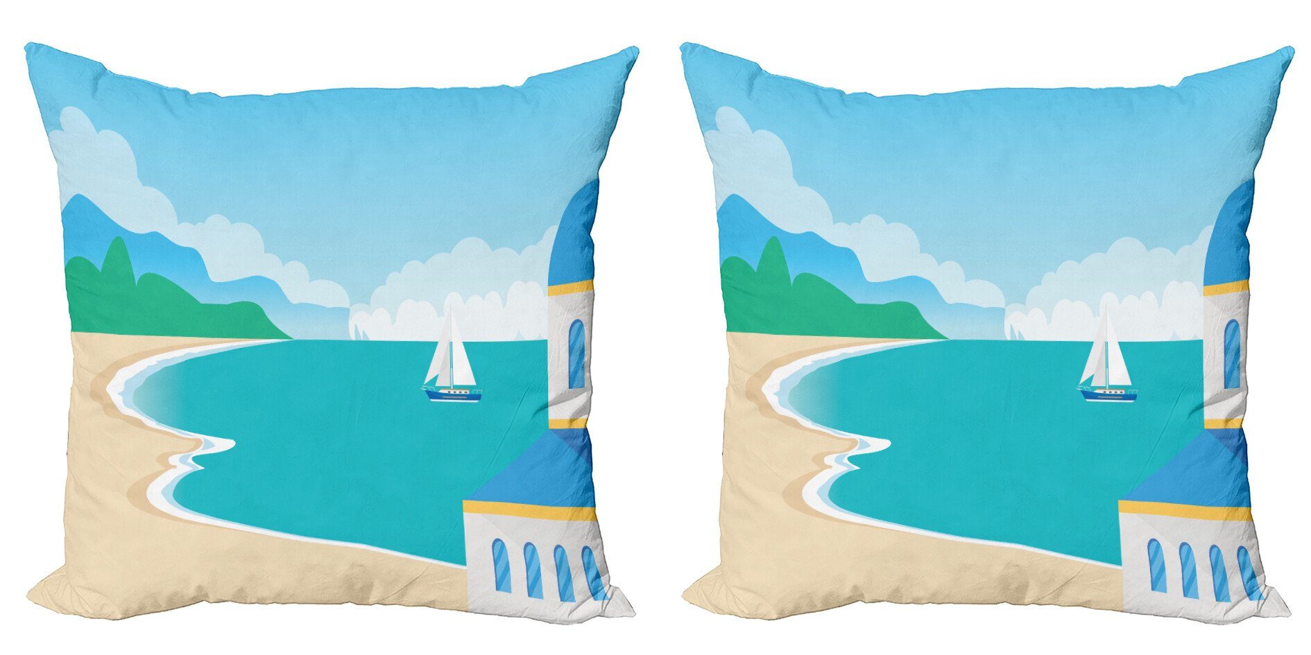 Kissenbezüge Modern Accent Doppelseitiger Digitaldruck, Abakuhaus (2 Stück), Grafik-Strand Calm Seascape Cartoon