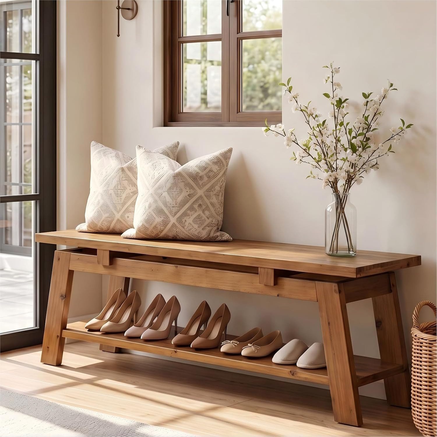 Tribesigns Schuhbank Eingangsbank 140 cm Massivholz - Schuhablage - 159 kg - Landhausstil