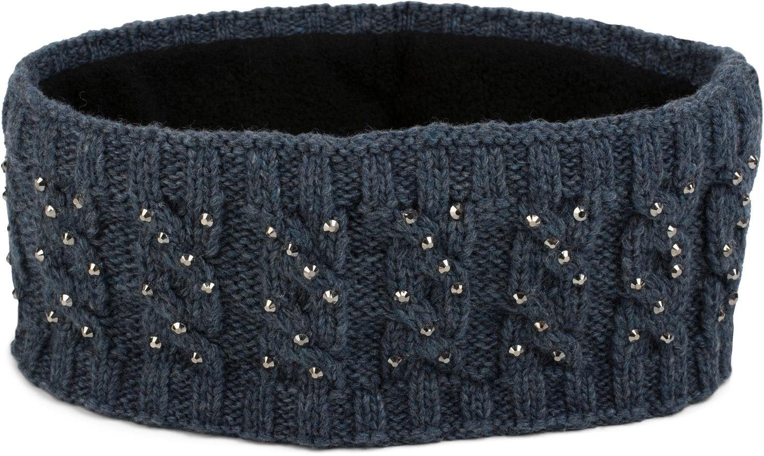 styleBREAKER Stirnband (1-St) Stirnband mit Zopfmuster & Strass Blau