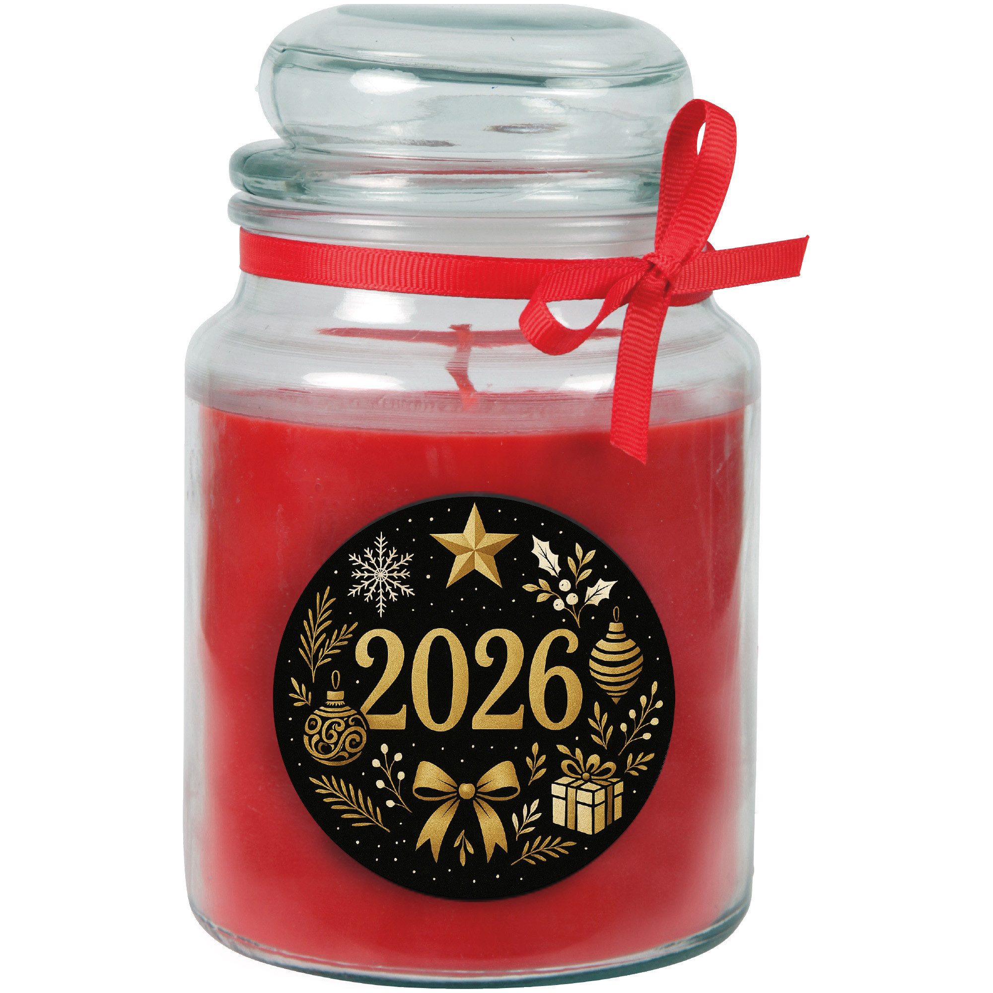 HS Candle Duftkerze im Glas "Neujahr" (1-tlg), Duft Kirsche, Ø10xH16cm, Brenndauer 110h, Bonbonglas 500g