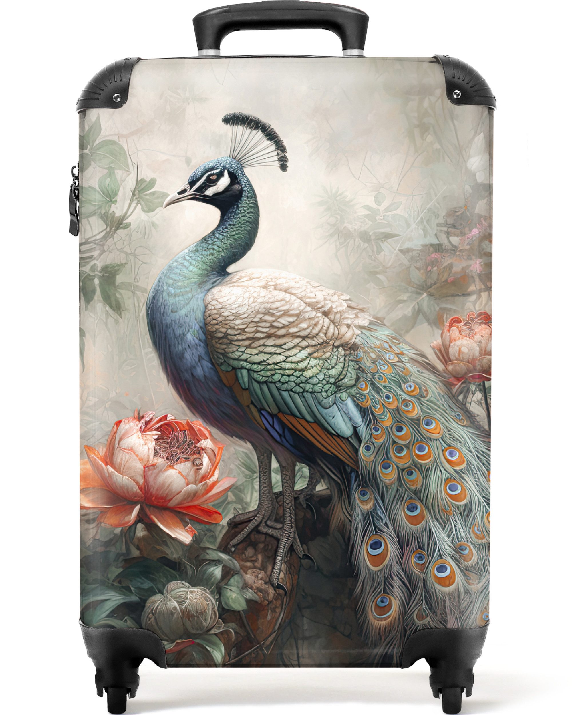 NoBoringSuitcases.com© Hartschalen-Trolley Pfau - Pfauenfedern - günstig online kaufen