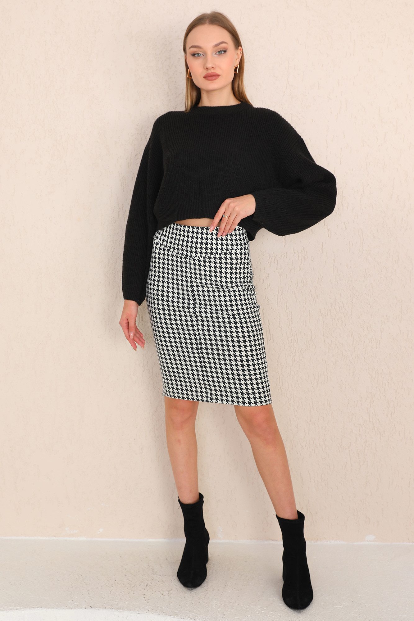 Bongual Minirock Bleistiftrock Bodycon Hahnentrittmuster hoher günstig online kaufen