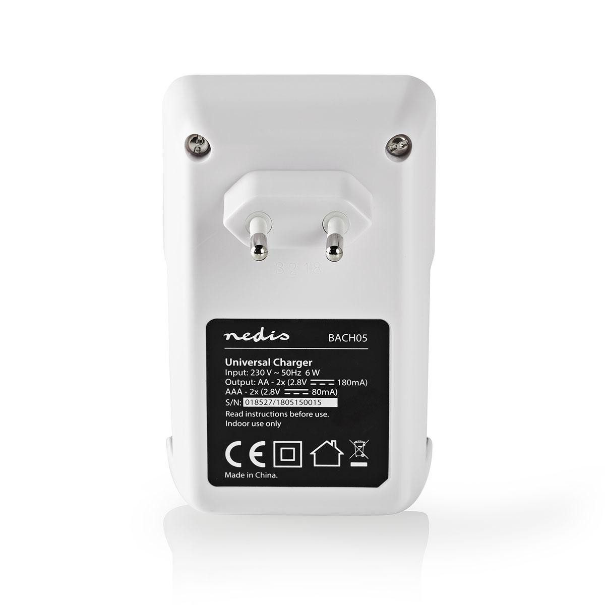 Nedis BACH05 Akku-Ladestation (1-tlg., NiMH, Ladeerhaltung, für 2 oder 4 Zellen, für Zuhause und unterwegs)