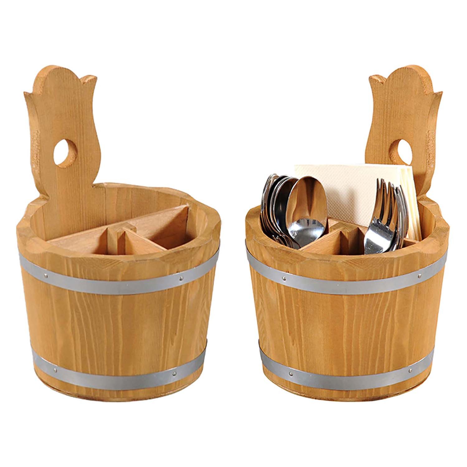 Kesper Besteckträger 8 Stück Besteckbox, 3-fach Einteilung - Kiefer - Ø 14cm, (8-tlg), praktischer Tragegriff