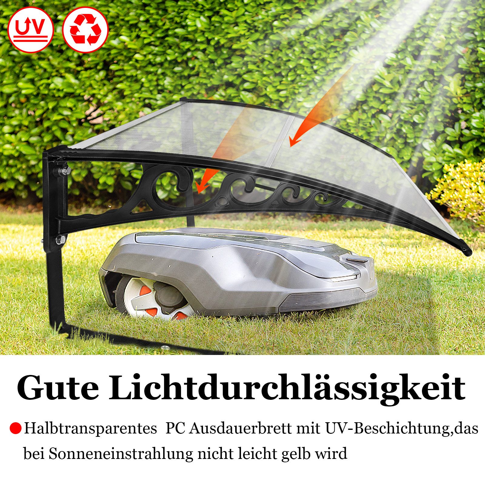 FIVMEN Mähroboter-Garage Mährobotergarage Rasenmäher Garage Carport Rasenroboter Garagendach, Dach Carport Schutz vor Regen Hagel UV-Strahlen, 103 x 77 x 45 cm – Bild 4 von 5