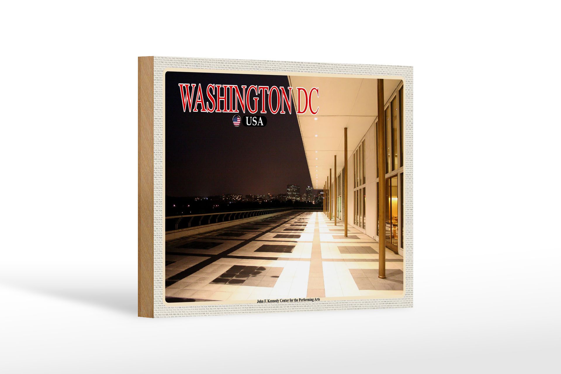 Femer GmbH Holzbild Reise 18x12 cm Washington USA JFK Center Performing Arts, (1 St), Glatte Holzfaserplatte (MDF), vorn beschichtet