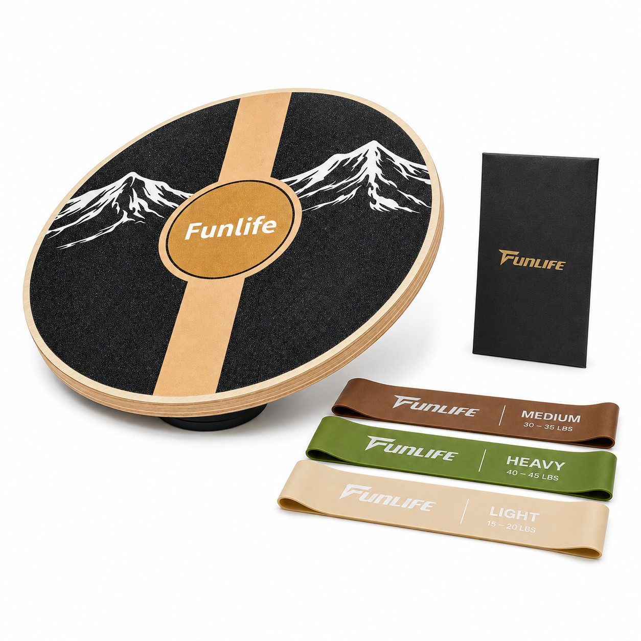 FunLife Balanceboard TERRA BERG & CLASSIC Design-Edition, rund, Premium-Birkenholz, 360°-Training, bis 100 kg