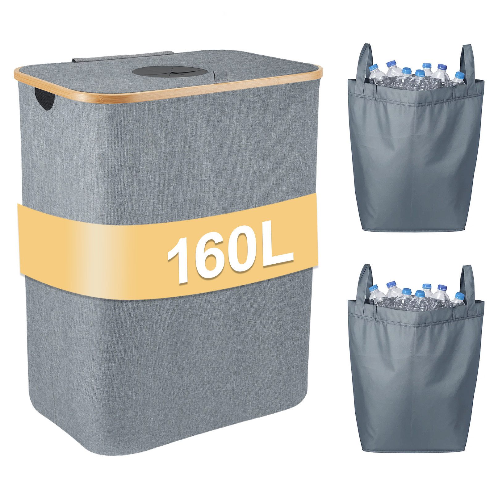 Youyijia Kehrgutsammelbehälter 100L Pfandflaschen Behälter Mit Deckel & 2 Abnehmbaren Tragetaschen