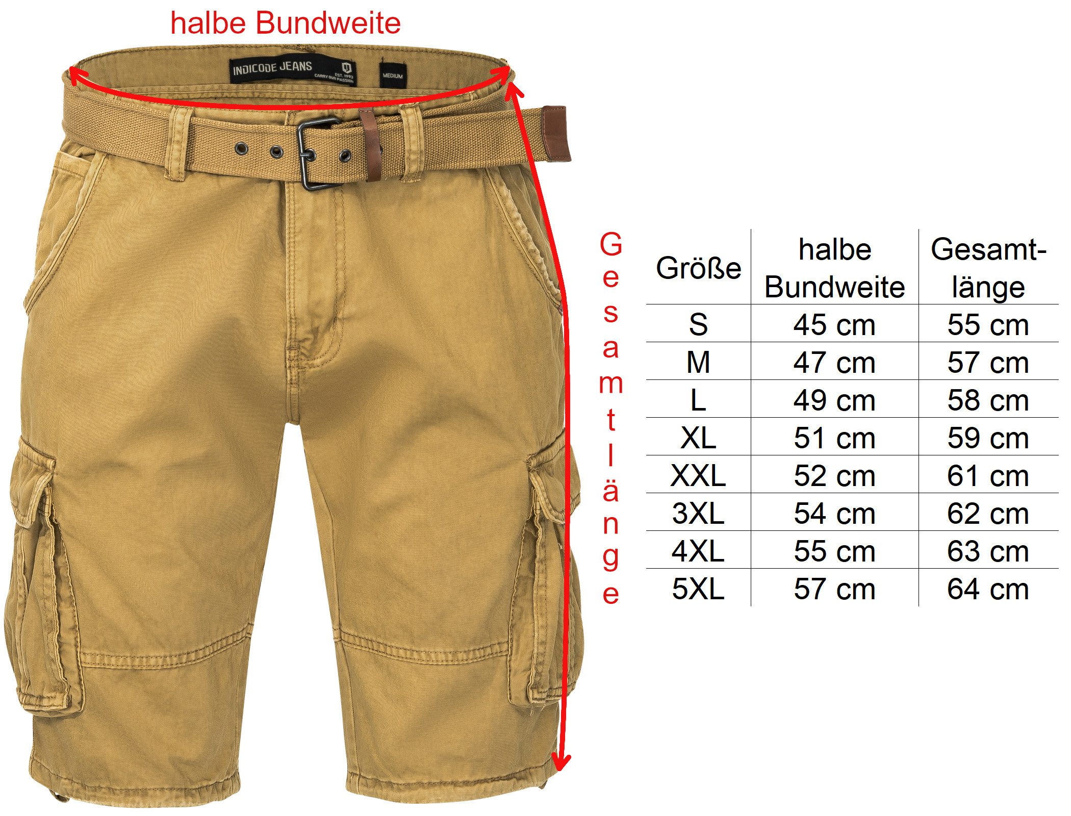 Indicode Cargoshorts Kjeld Herrencargoshorts mit 6 Taschen