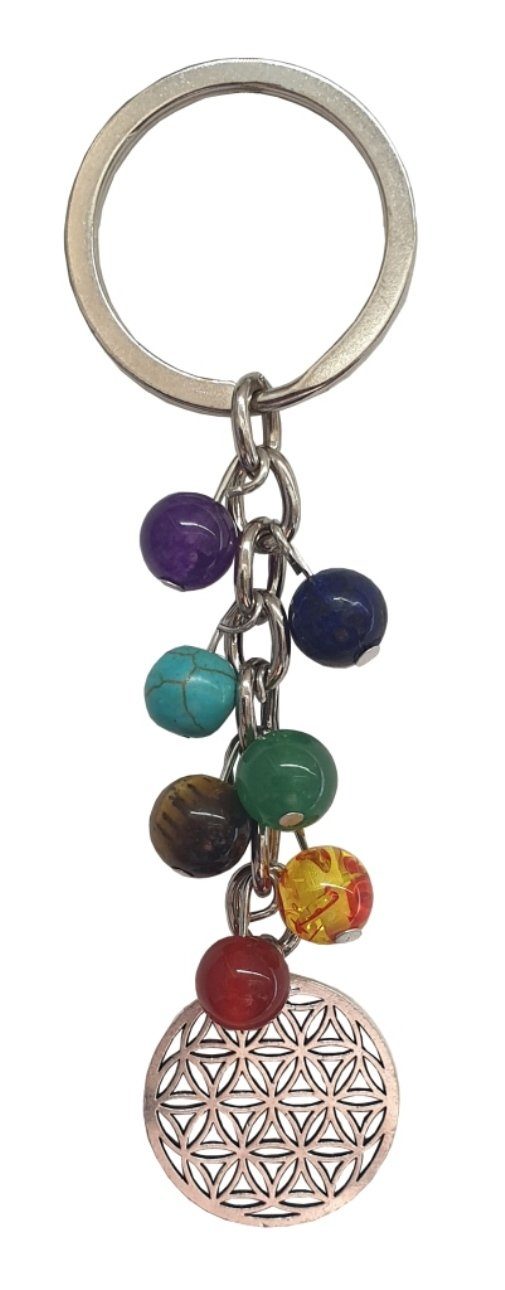 Schlüsselanhänger Anhä Saraswati mit Metall Chakra Schlüsselanhänger "Blume des Edelsteine Lebens"