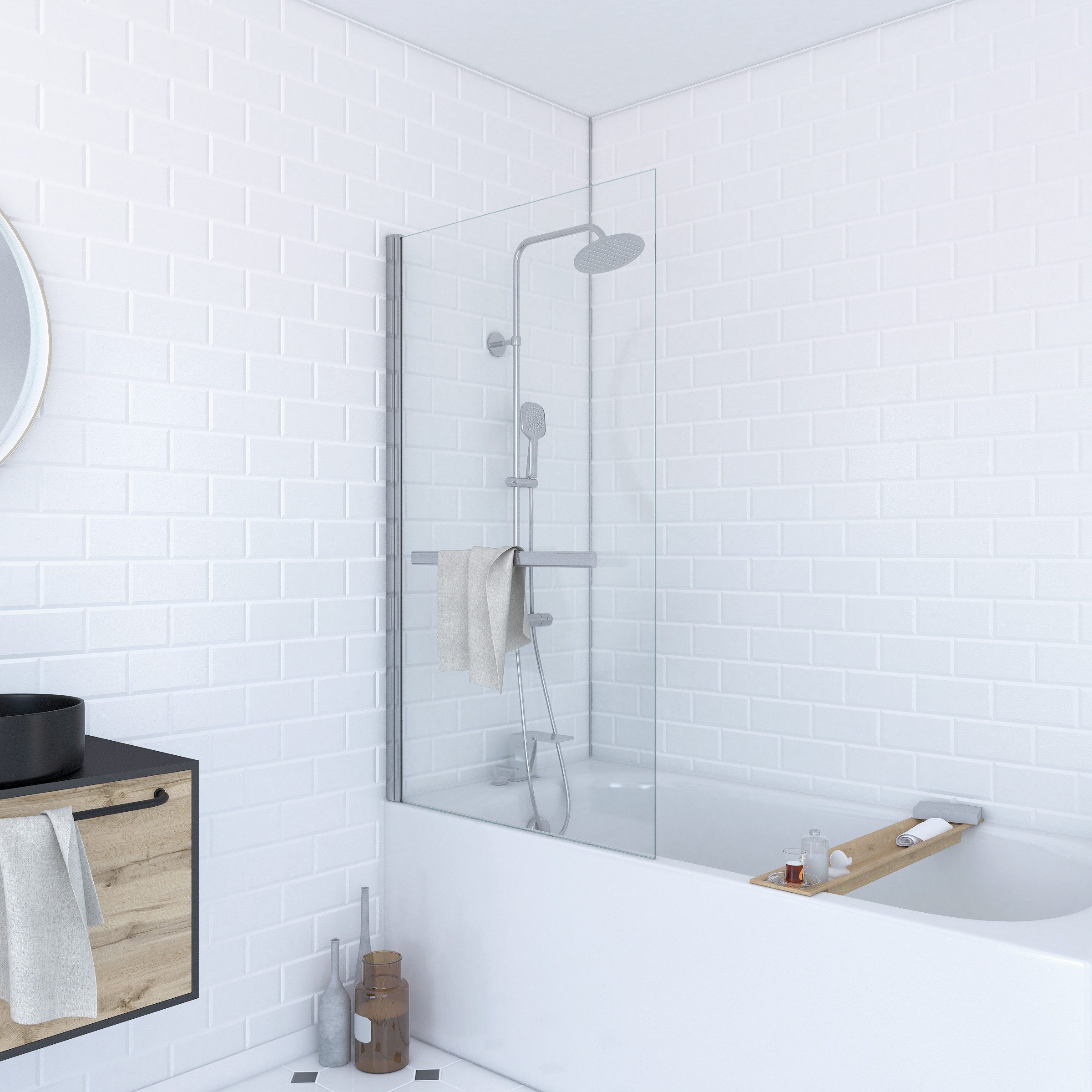 Marwell Badewannenfaltwand Prime Chrome, Einscheibensicherheitsglas, für Badewanne, hochwertige Aluminiumrahmen