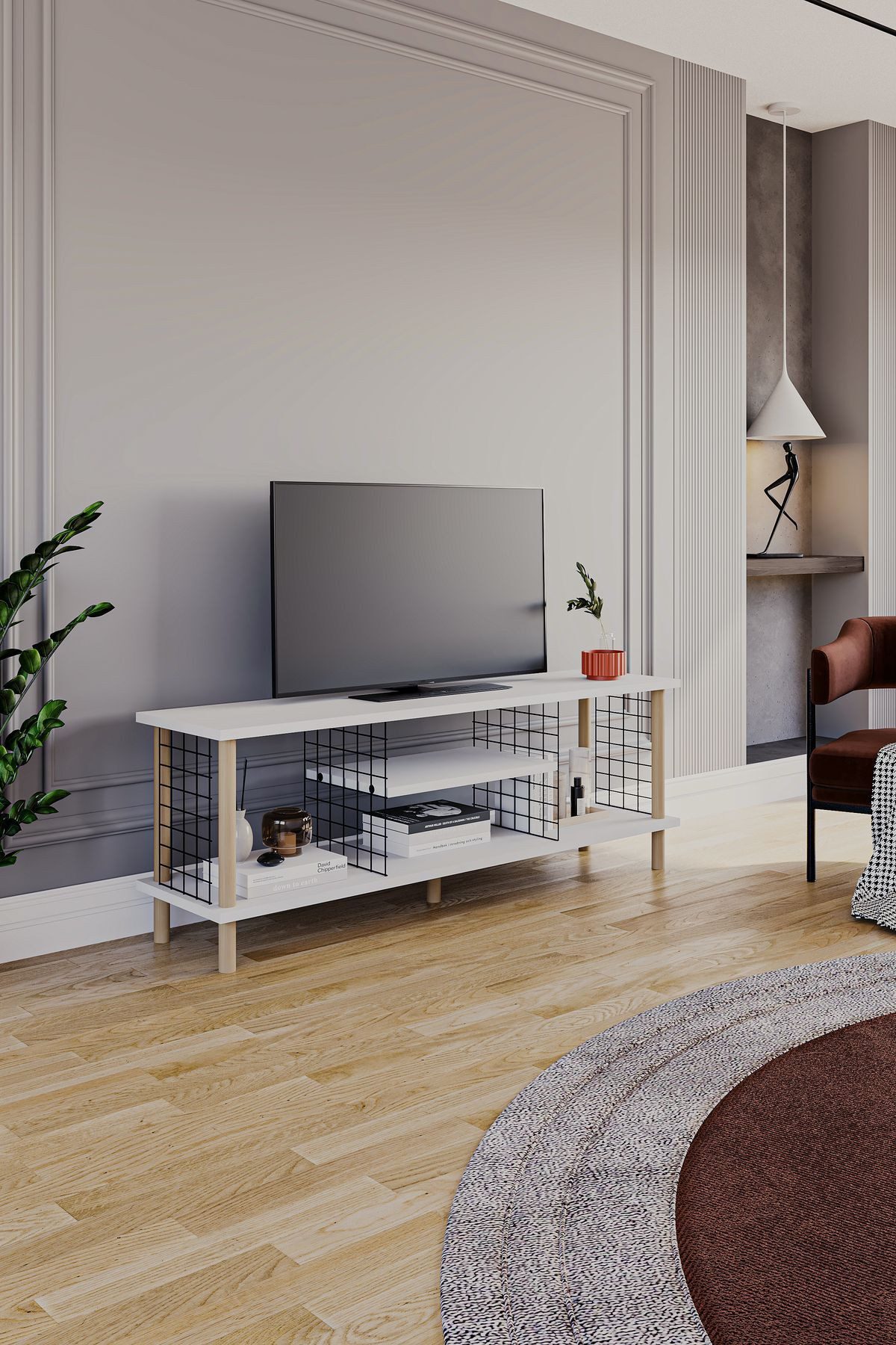 en.casa TV-Schrank (1-St) Offene Fächer mit Metalltrennwänden 91332218