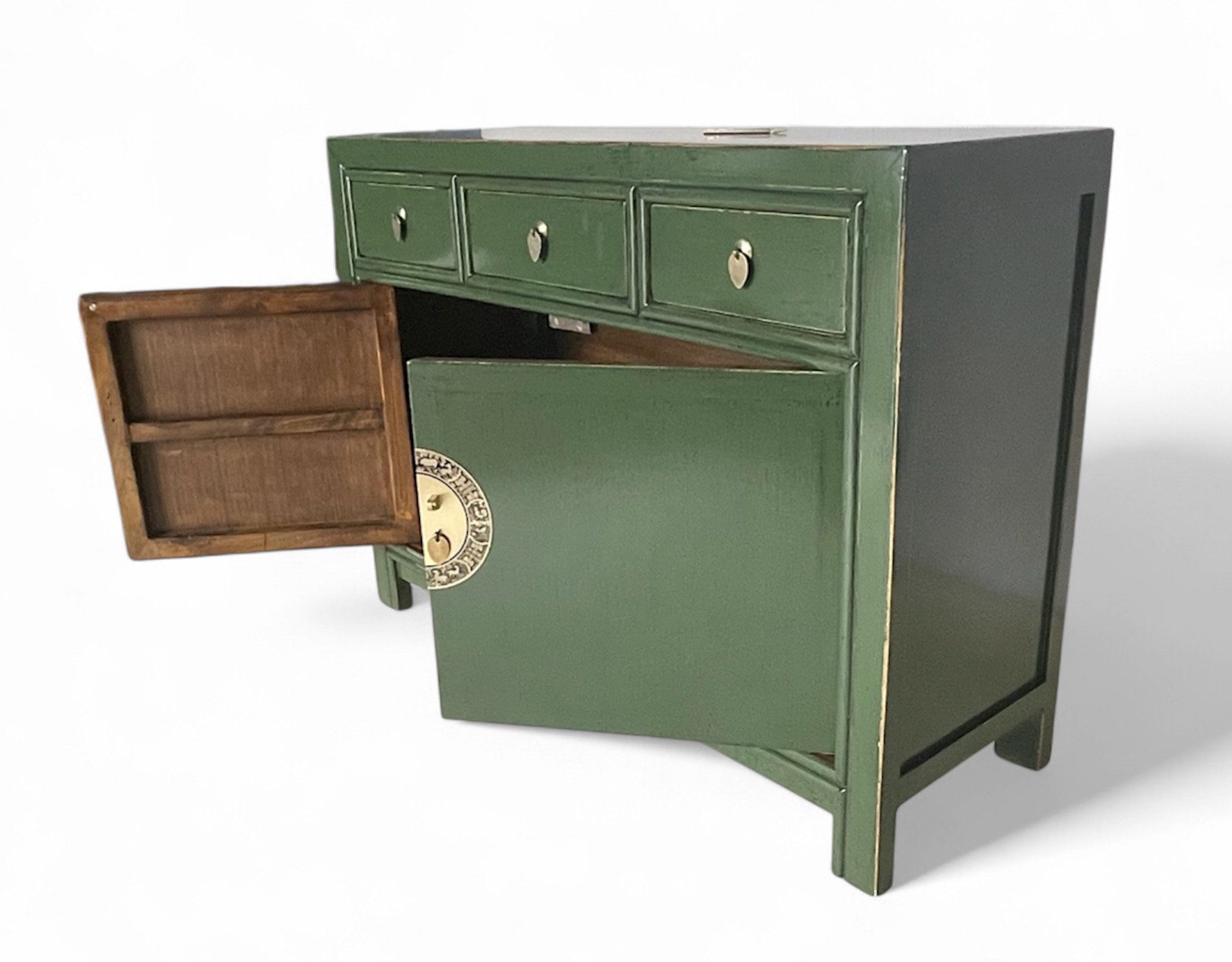 OPIUM OUTLET Kommode Vintage Schrank Sideboard grün asiatisch chinesisch orientalisch (B x T x H: 117 x 40 x 85 cm, Anrichte Buffet grün), Asia Möbel Hochzeitsschrank komplett montiert