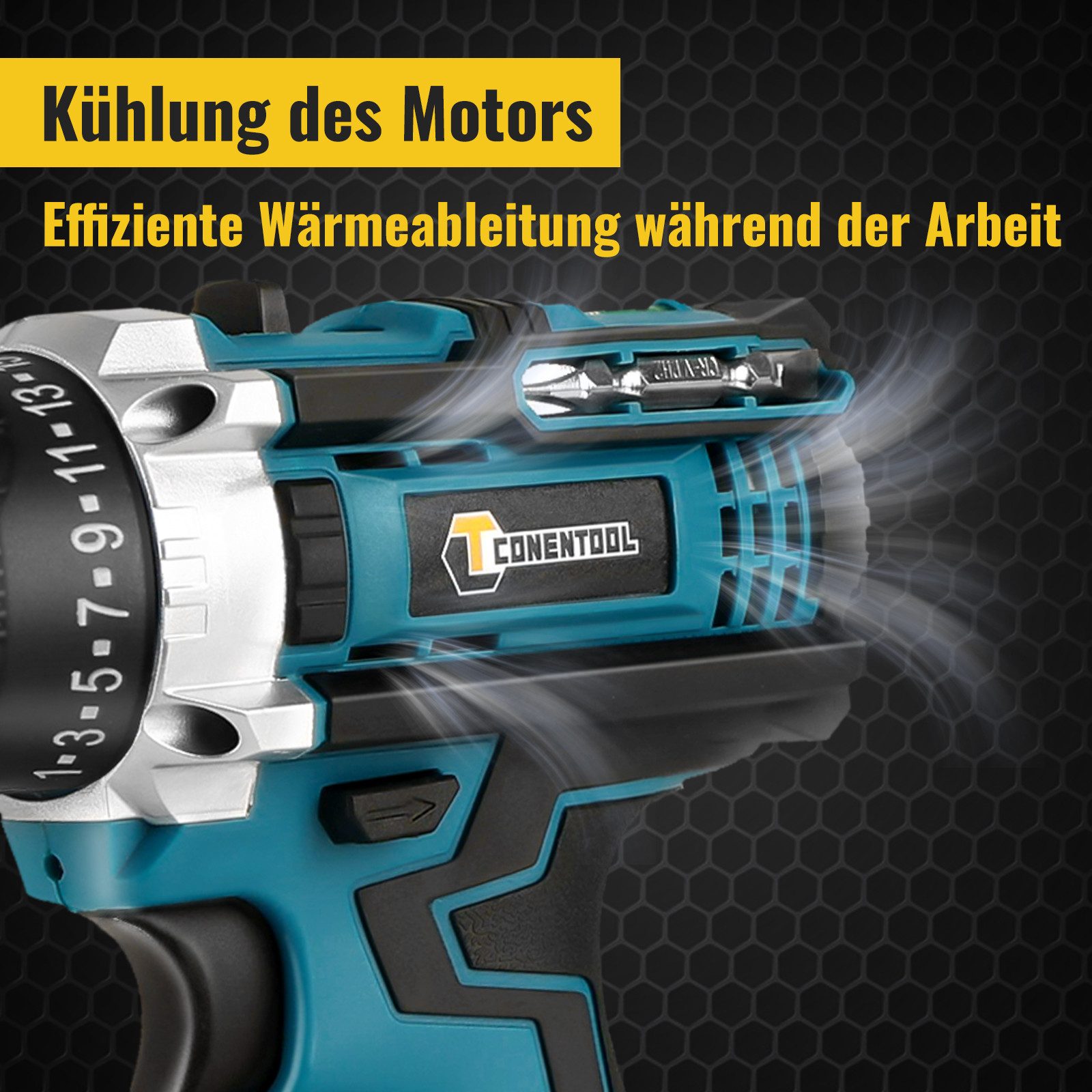 CONENTOOL Akku-Schrauber Akkuschrauber und Bohrschrauber, 1850 U/min, 45 Nm, (Set, 21V), mit 2 x 2000mAh Akkus & 30-tlg. Zubehörset