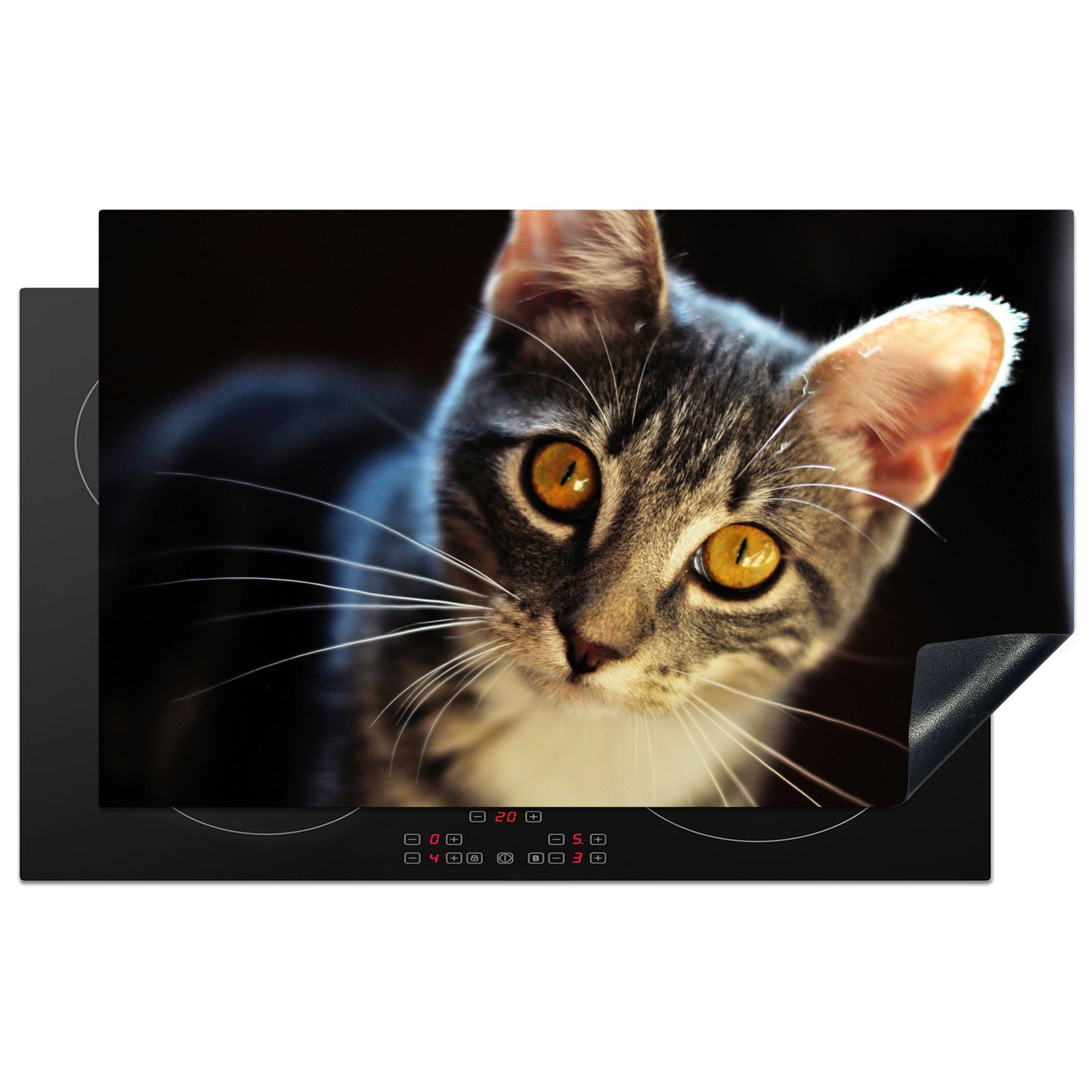 MuchoWow Herdblende-/Abdeckplatte Katzen - für Ceranfeldabdeckung Augen - 85x52 Vinyl, (1 - küche, Tiere Grau, cm, tlg), die Induktionsmatte