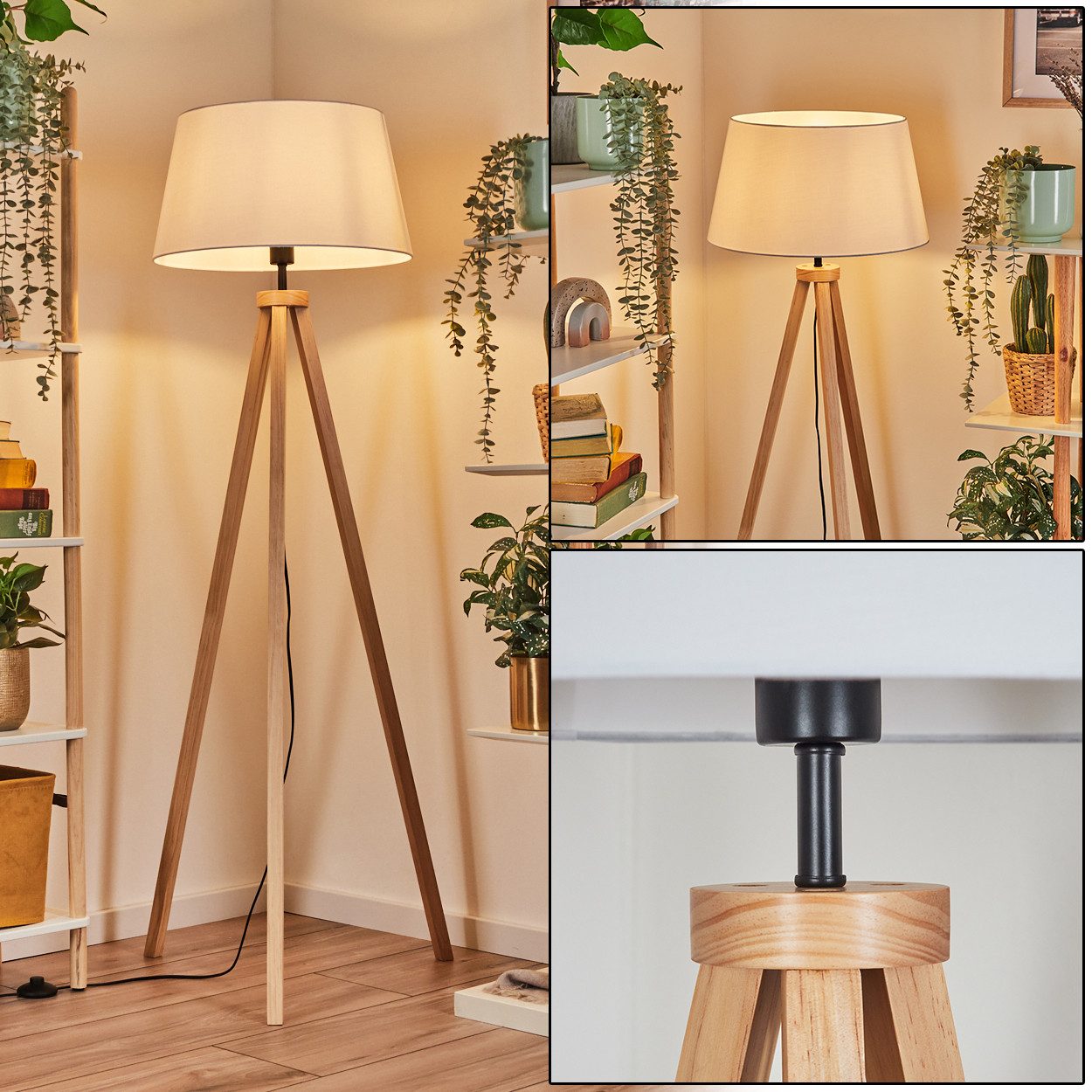 Stehlampe Stehlampe aus Holz/Stoff in Naturfarben/Weiß