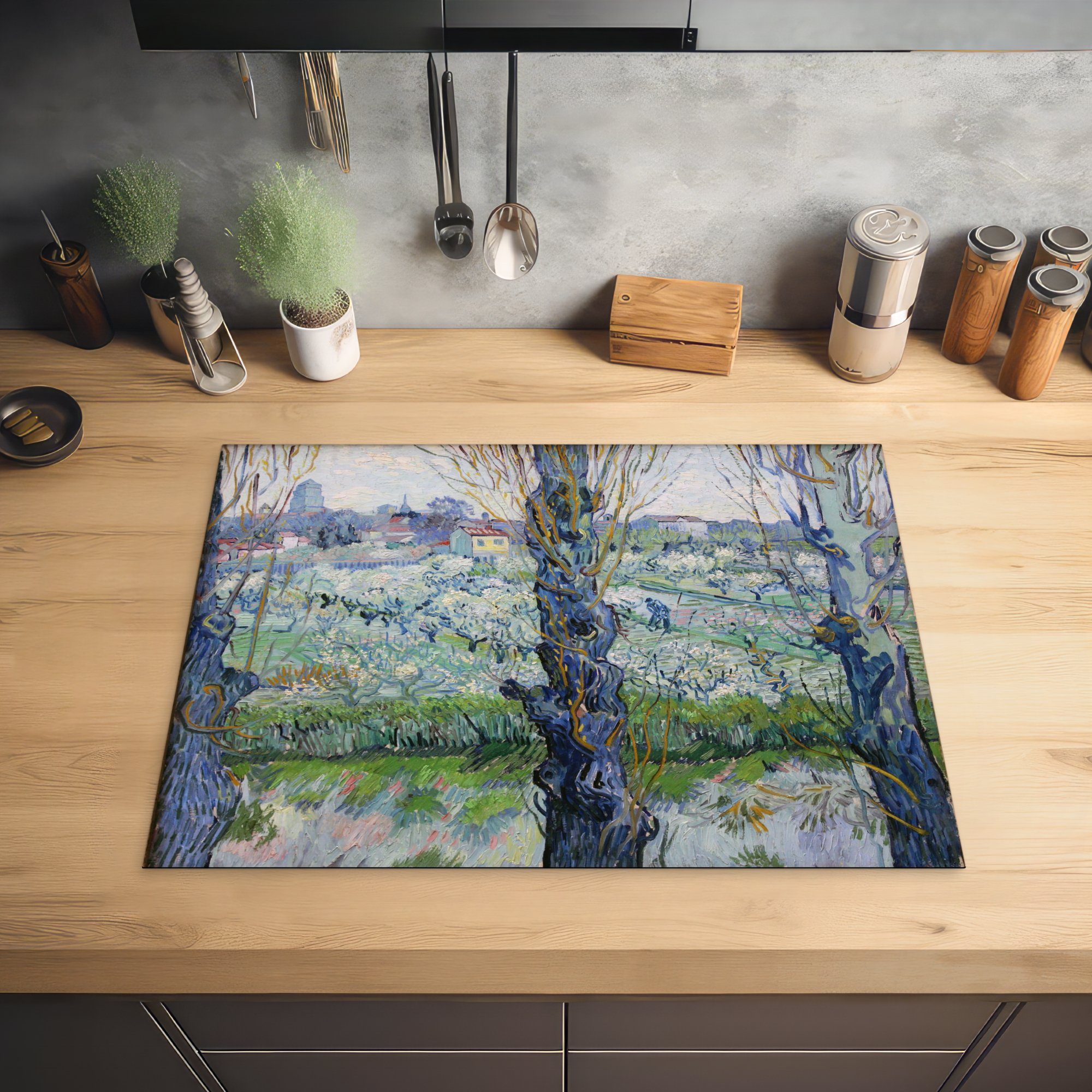 MuchoWow Herdblende-/Abdeckplatte Ansicht von Arles Vinyl, für Ceranfeldabdeckung Gogh, küche, van - Induktionskochfeld die cm, tlg), Vincent 71x52 (1 Schutz