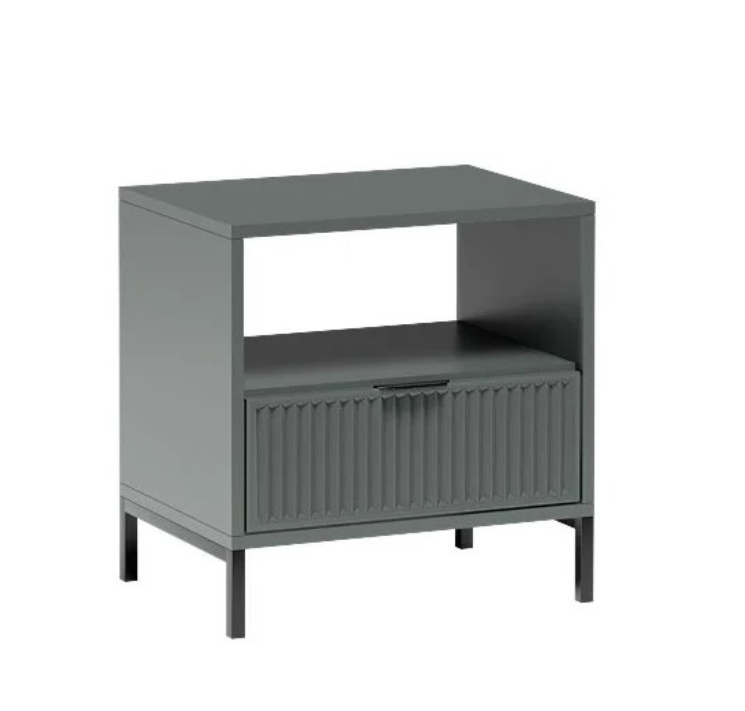 99rooms Nachttisch Klink (Nachtkommode, Nachttischschrank), Stilvolles Design, Soft-Close, geriffelte Elemente, ABS-Schutzkanten