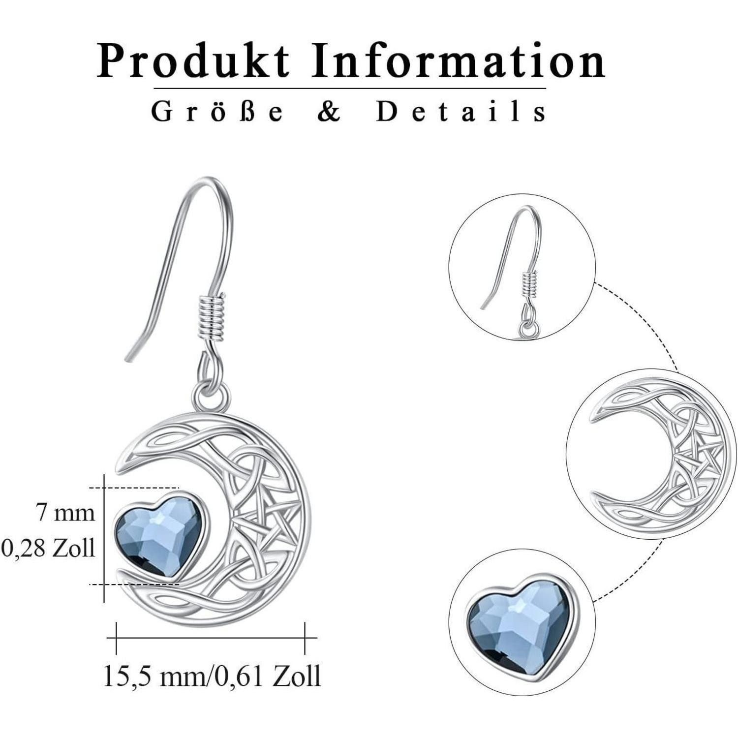 LuxusKollektion Paar Ohrhänger Ohrringe 925 Silber Damen Mond Sterne Ohrhaken Halbmond Ohrringe