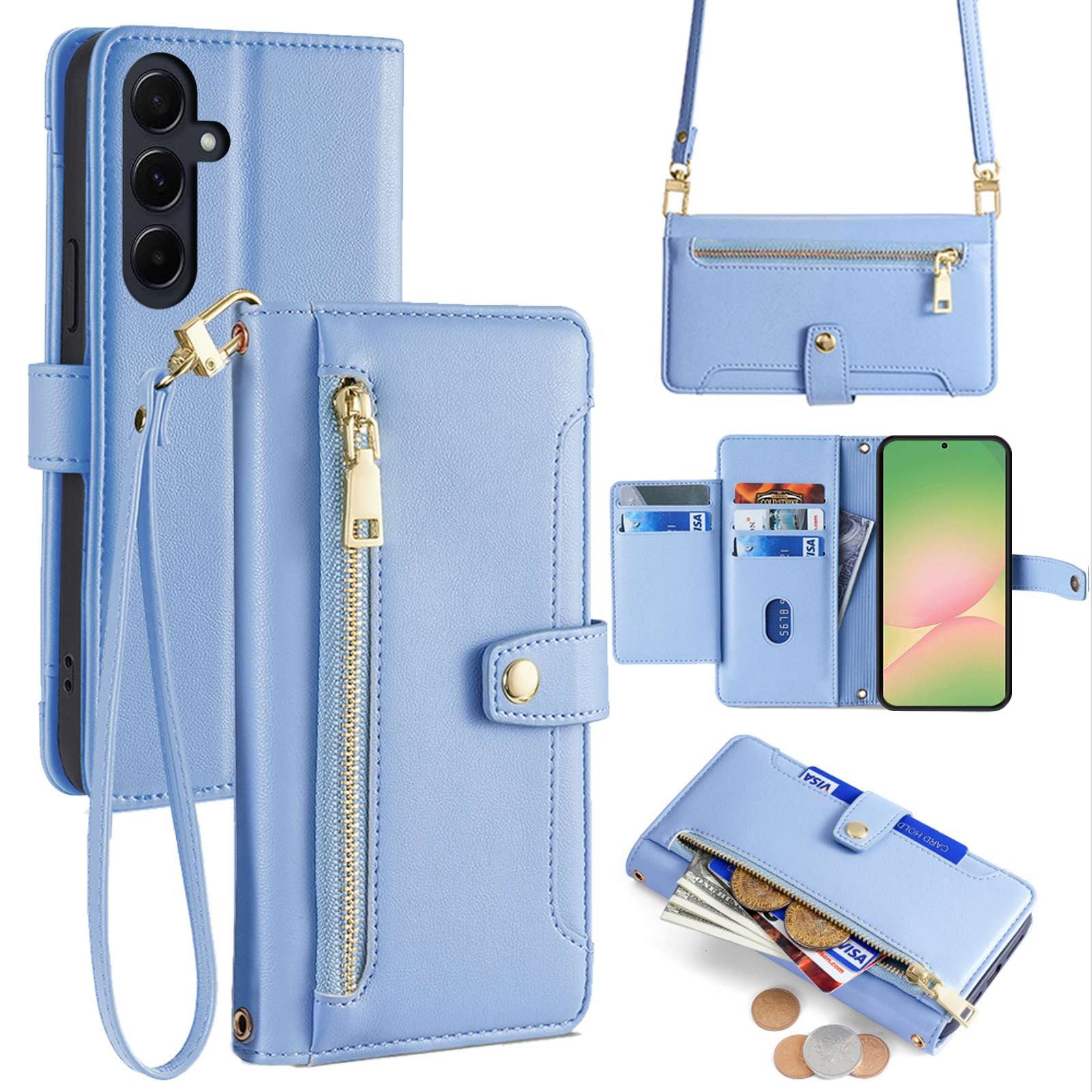 betterfon Handykette für Samsung Galaxy Leder Umhänge Hülle mit Kartenfächer, Hände frei – mit Silikonhülle & Schnur für flexiblen Alltag