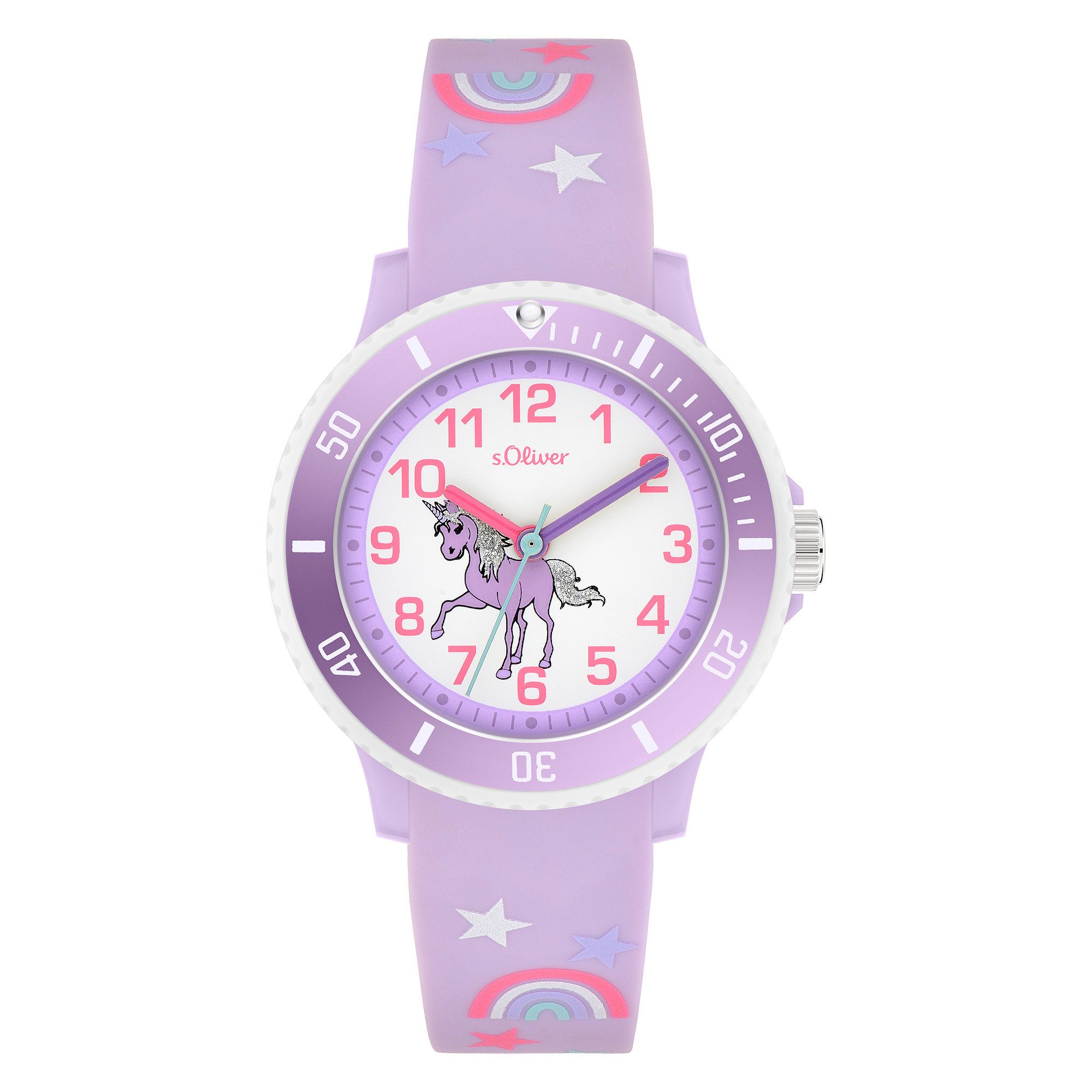 s.Oliver Quarzuhr The Magic Time SO-4500-PQ, Armbanduhr, Silikonarmband, Kinderuhr, Mädchen, analog