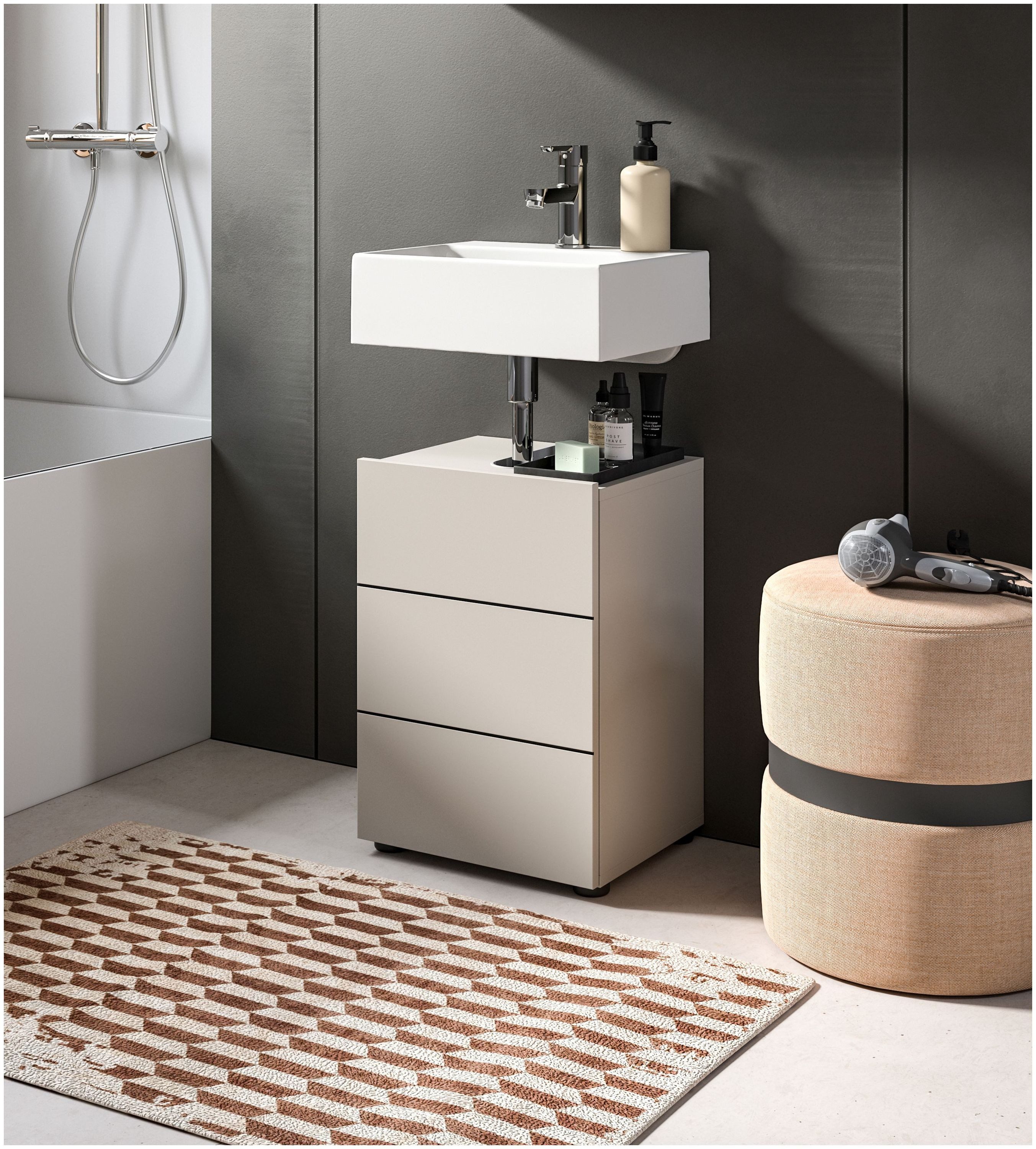 xonox.home Waschbeckenschrank in Kaschmir Nachbildung und schwarz B/H/T: 38x56x34 cm – Bild 4 von 5