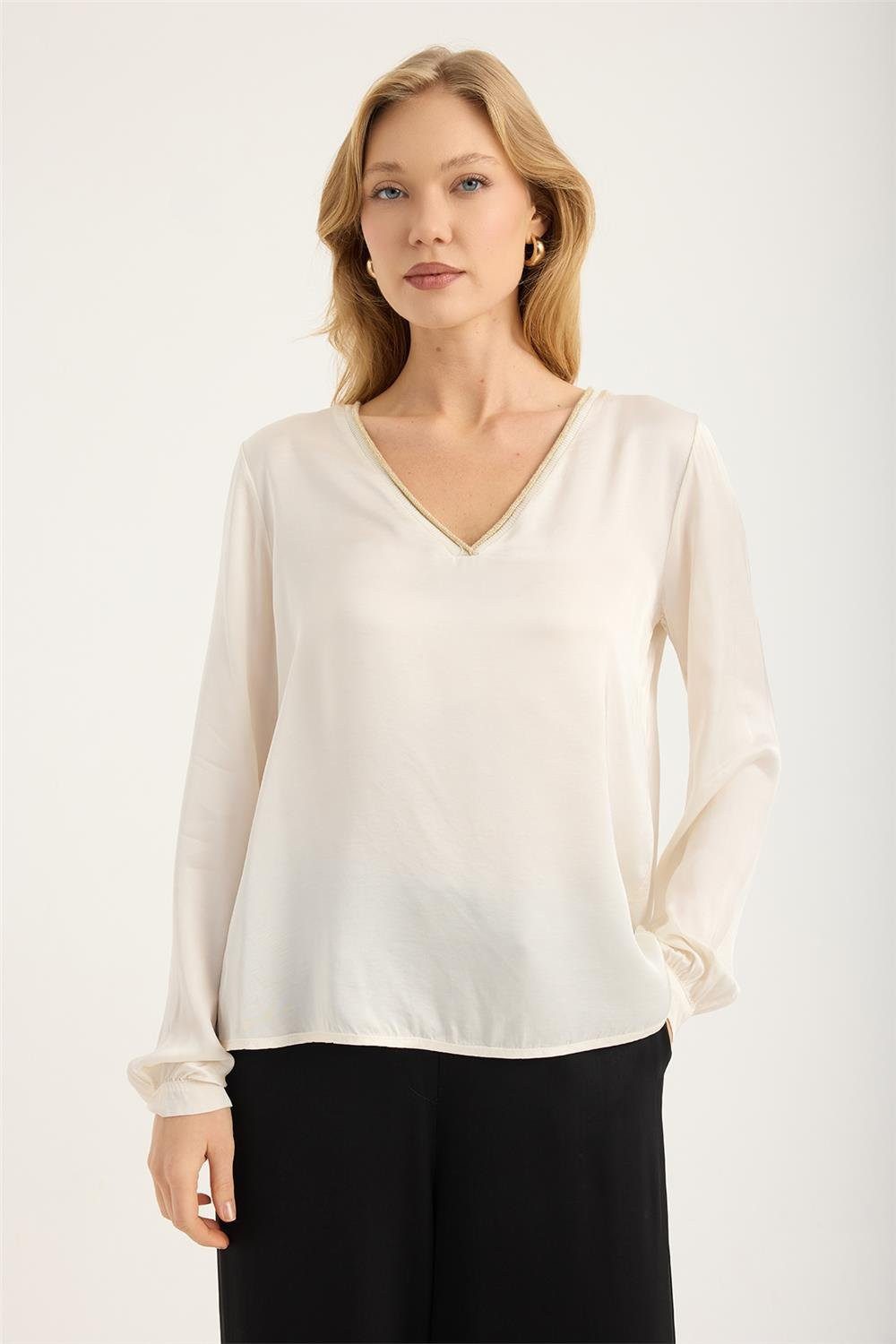 HomeStore Blusentop Glitzer Ripp V-Ausschnitt Bluse