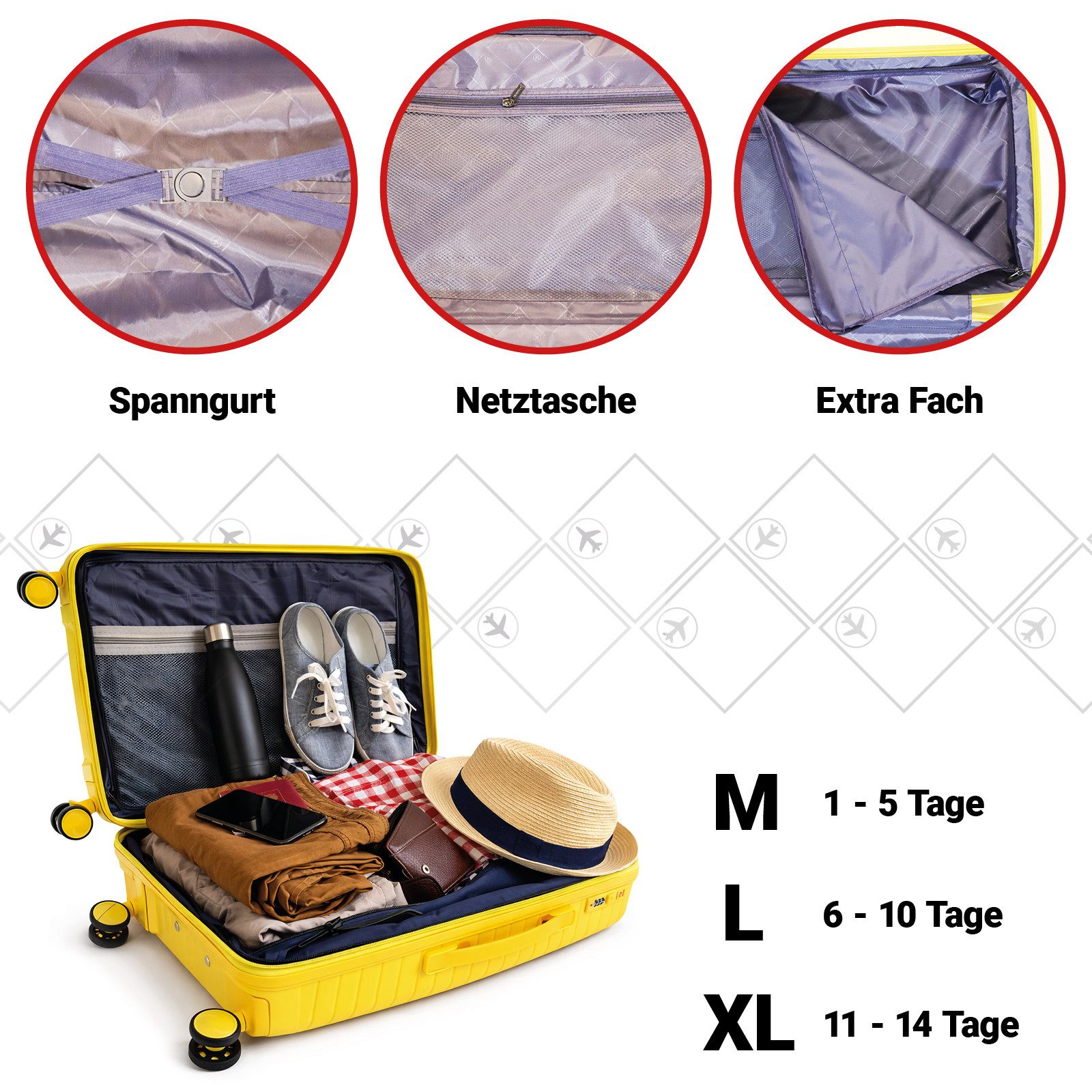 Barut Trolleyset Reisekoffer Set NOVA Yellow, (Set, 3 tlg., MS-19915)