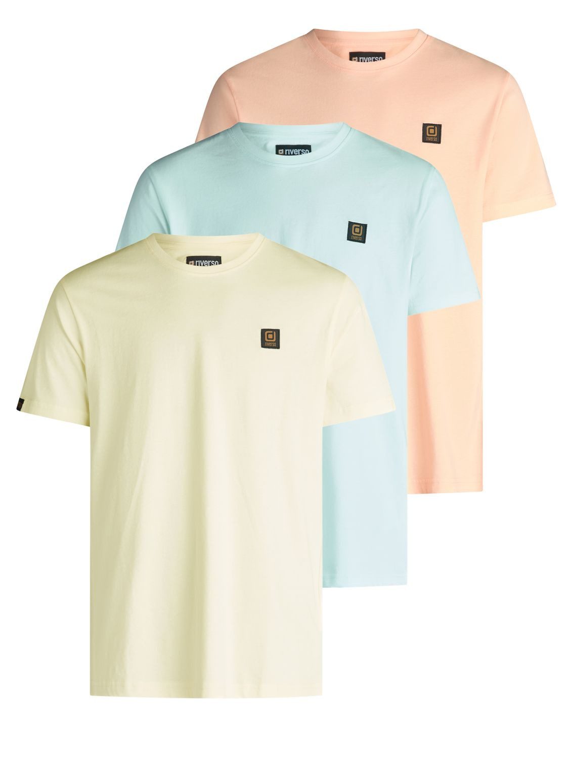 riverso T-Shirt Herren Basic Shirt RIVGino 3er Set Regular Fit (Vorteilspack, 3-tlg) Kurzarm Tee Shirt mit Rundhalsausschnitt aus 100% Baumwolle