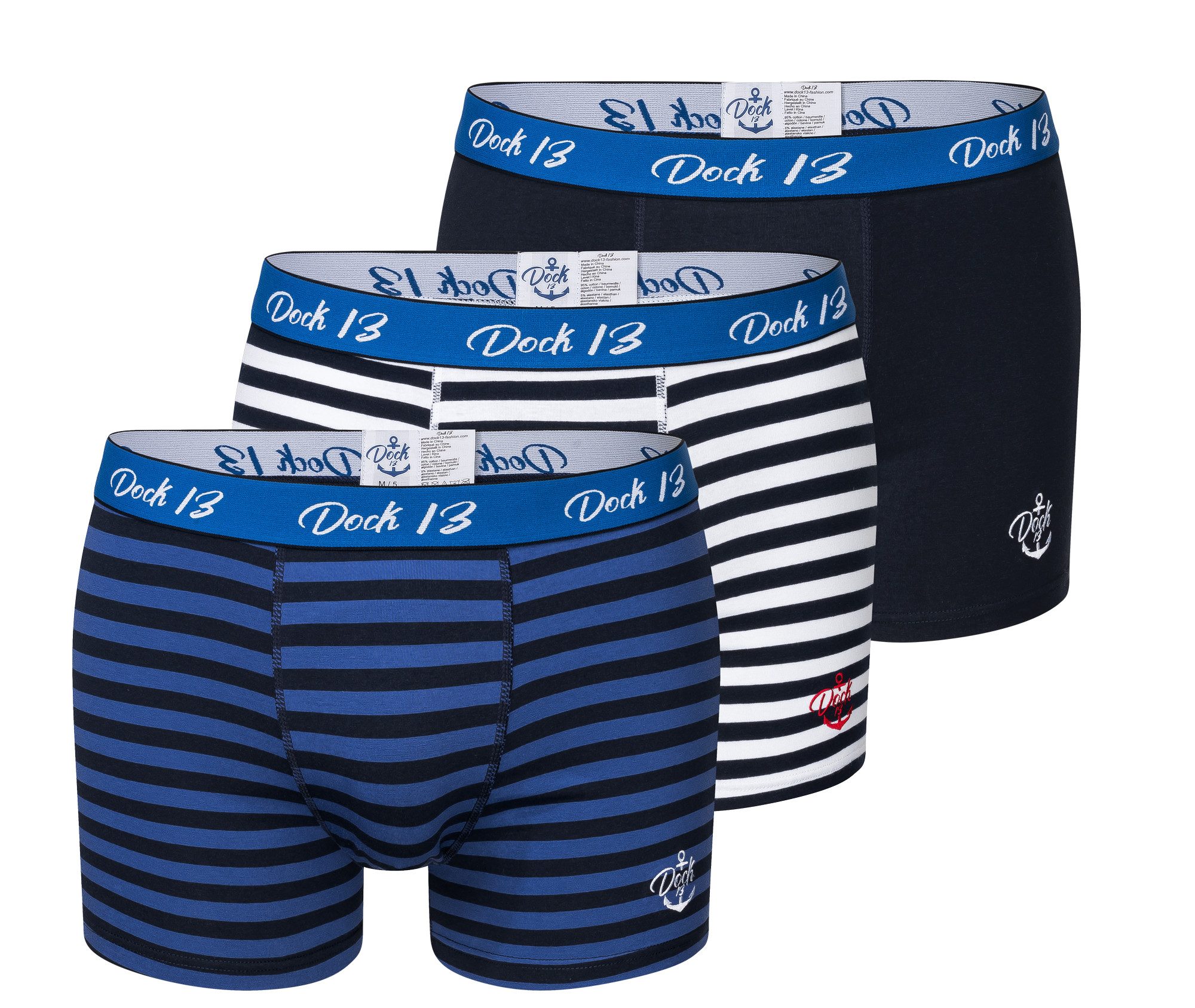 Dock13 Retro Boxer Dock13 Männer Boxershorts "Grömitz" Maritim (3er Pack Bo günstig online kaufen