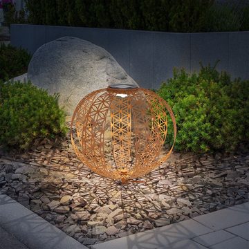 Globo LED Gartenleuchte, LED-Leuchtmittel fest verbaut, Warmweiß, Solarkugel Rostoptik für Außen Solarleuchte rost Garten Solarlampe