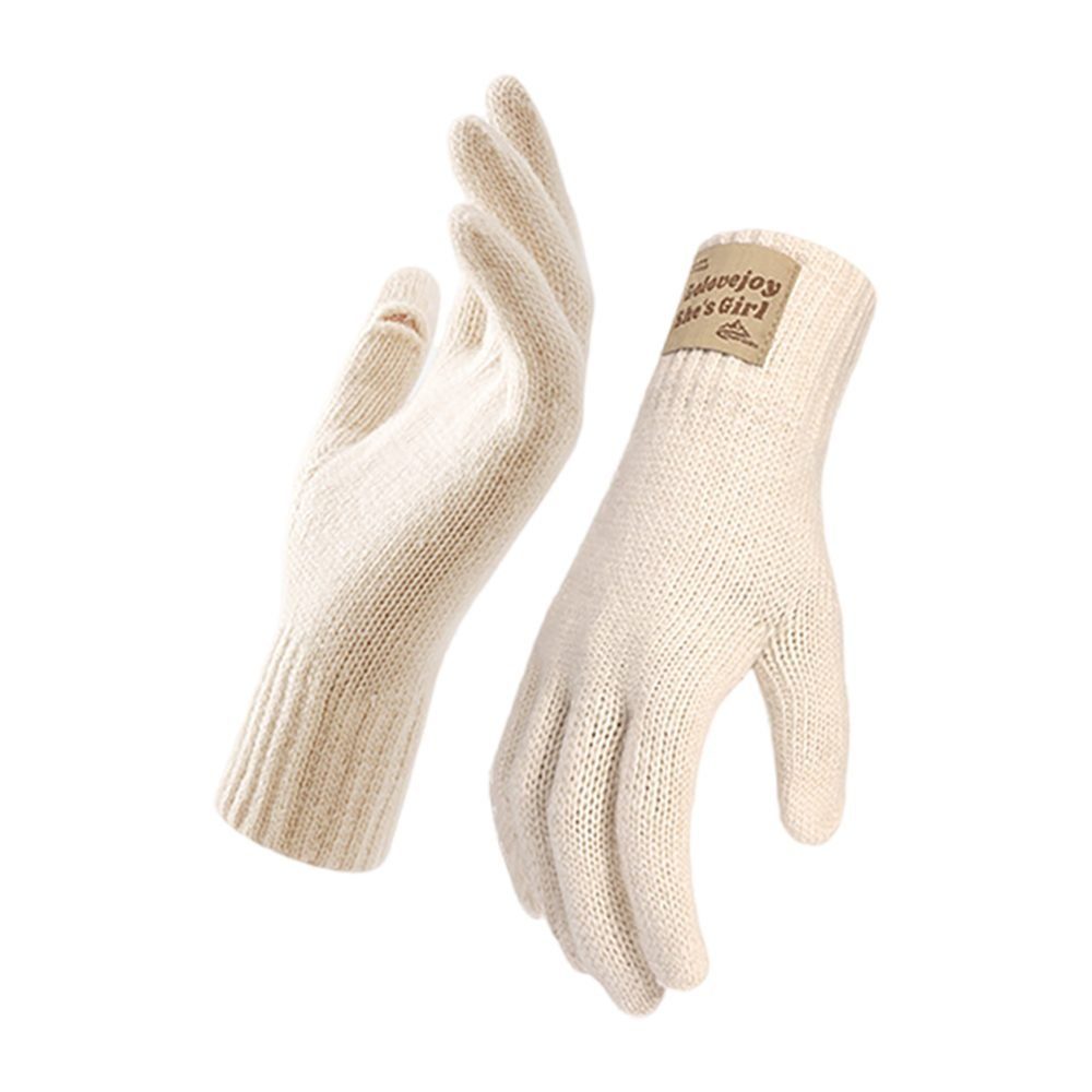 Handschuhe mit Touchscreen Beige Gestrickte Outdoor Fäustlinge für Finger Flip LENBEST