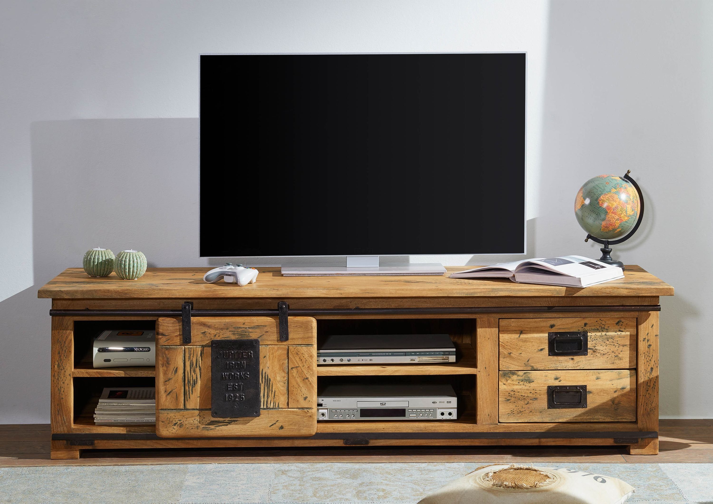 Massivmoebel24 TV-Board RAILWAY (Massivholz), TV-Board Mango 180x55x50 natur lackiert RAILWAY #145