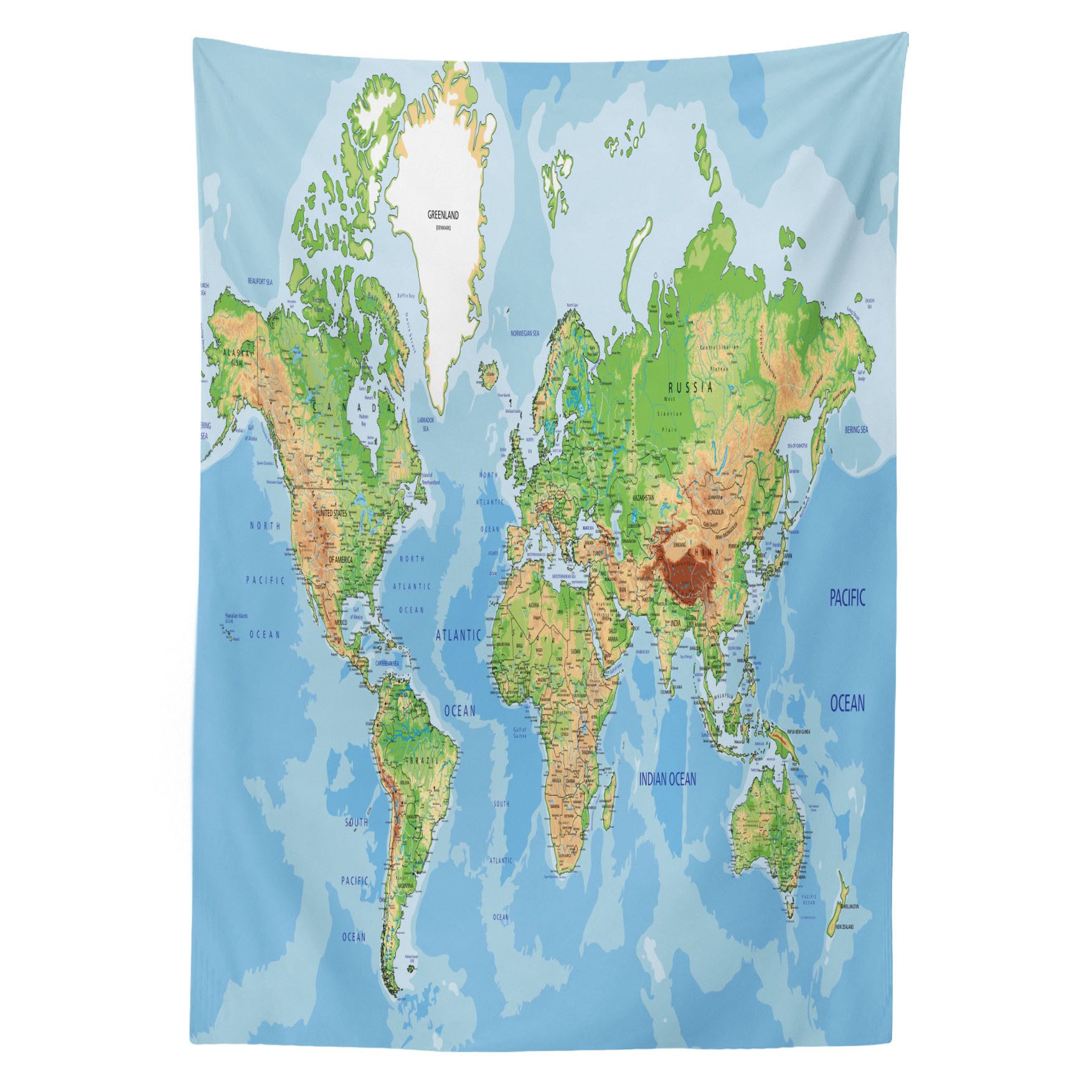 Abakuhaus Tischdecke Farbfest Waschbar Für den Außen Bereich geeignet Klare Farben, Weltkarte Topographische Bildung