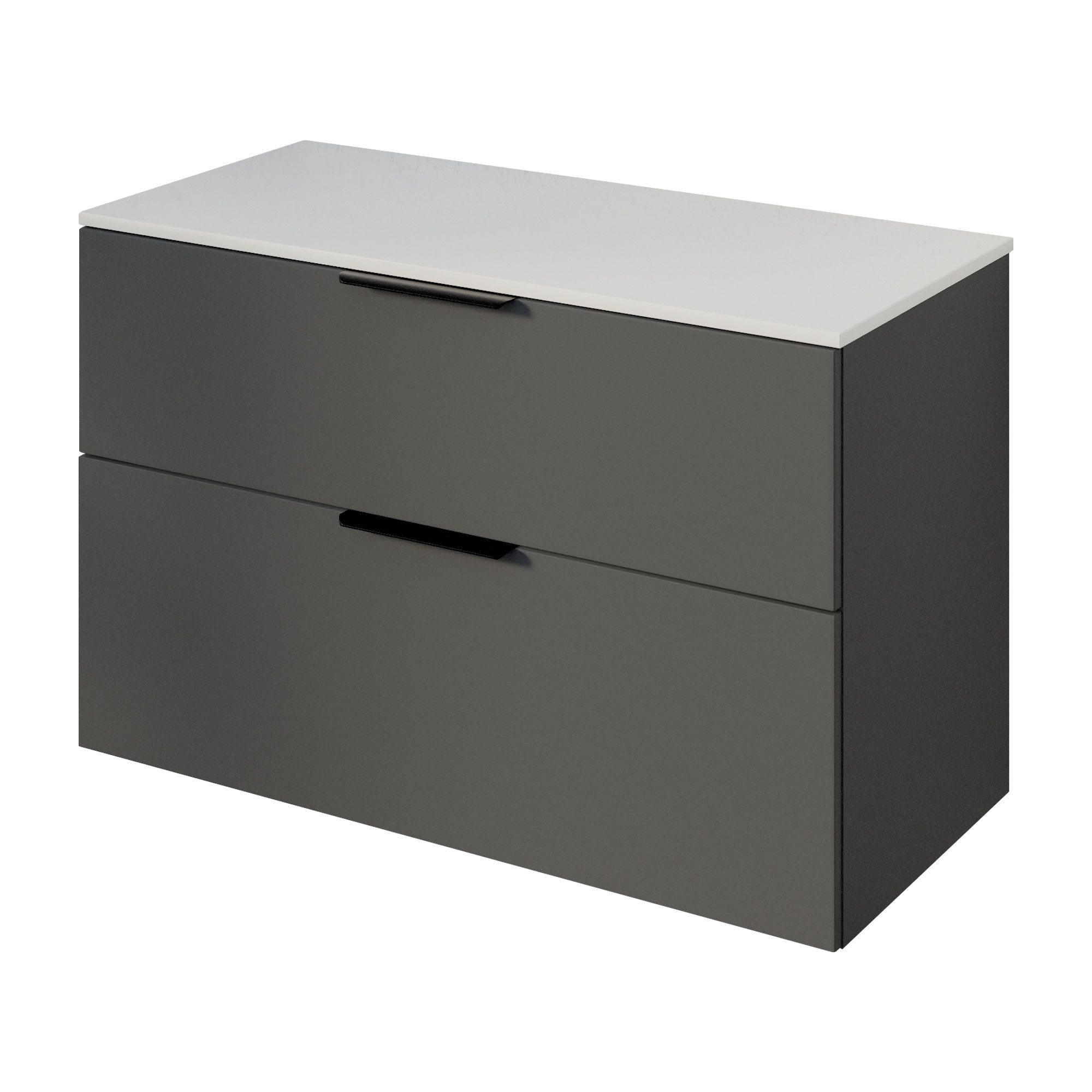 Bernstein Badmöbel-Set TIM, (Waschtischunterschrank mit Waschtischplatte und Griffe, Unterschrank 100 cm - hängend - vormontiert - 2 Schubladen), für Aufsatzwaschbecken - Farbe Unterschrank & Waschtisch frei wählbar