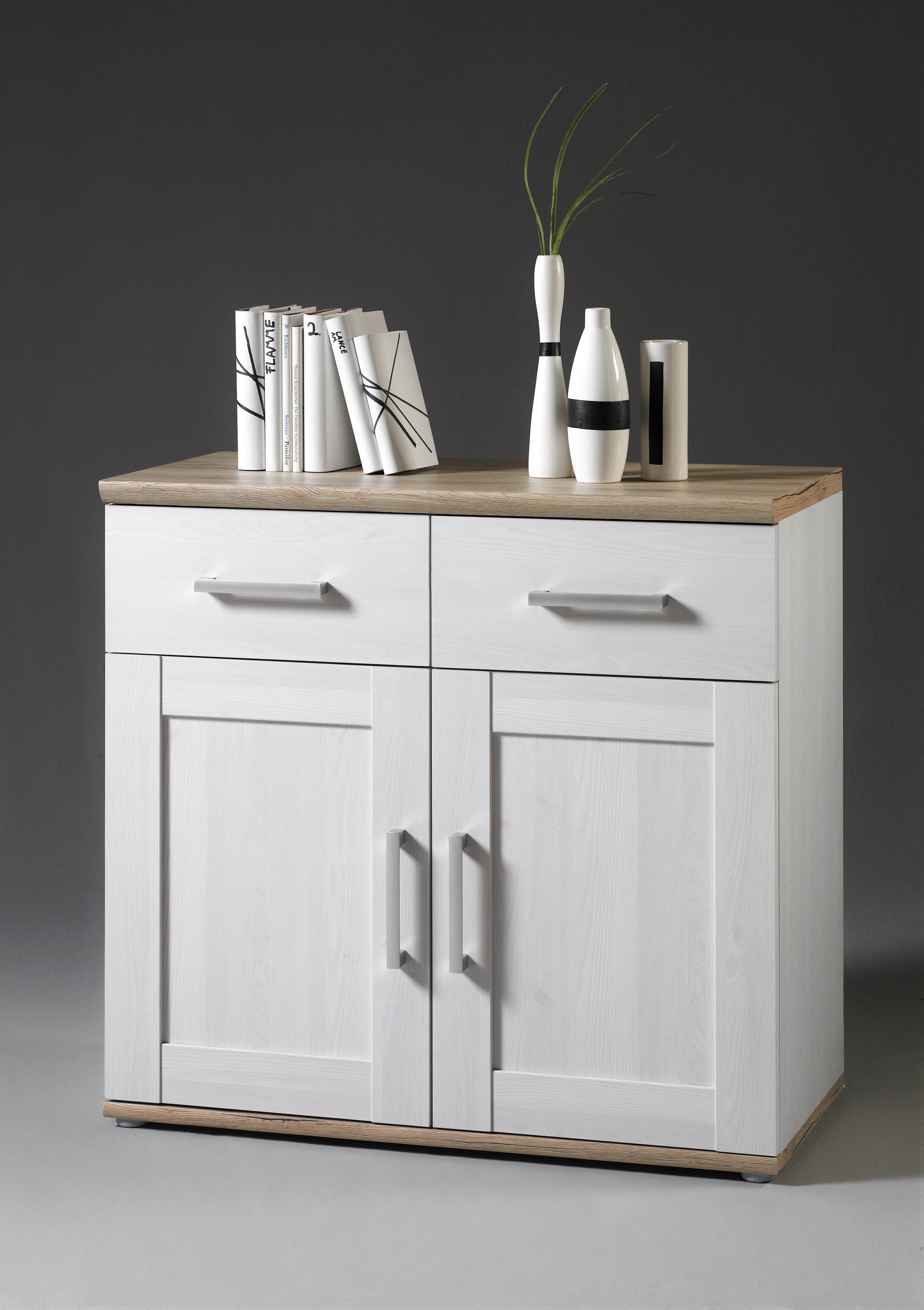HBZ Kommode Romance im Landhaustil, BxHxT 93x88x45 cm, Schrank mit 2 Türen, 2 Schubkästen und 2 Einlegeböden