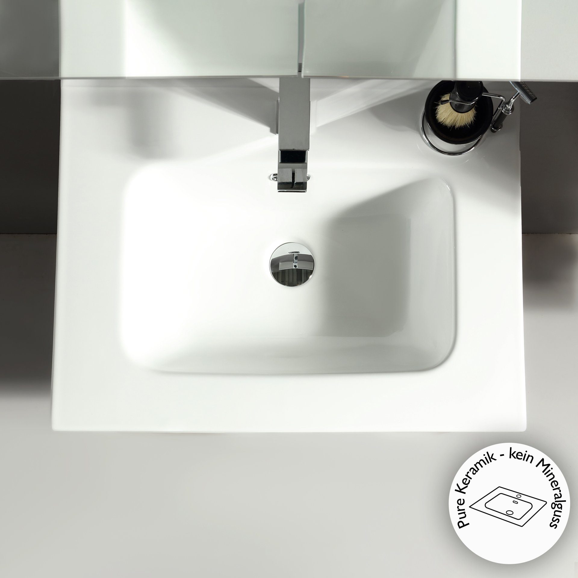 Alpenberger Waschtisch mit Unterschrank - Badmöbel Gäste WC Waschbecken mit Unterschrank (60 cm Breit - Farbe Weiß, Keramik Aufsatzwaschbecken mit Unterschrank) – Bild 5 von 5