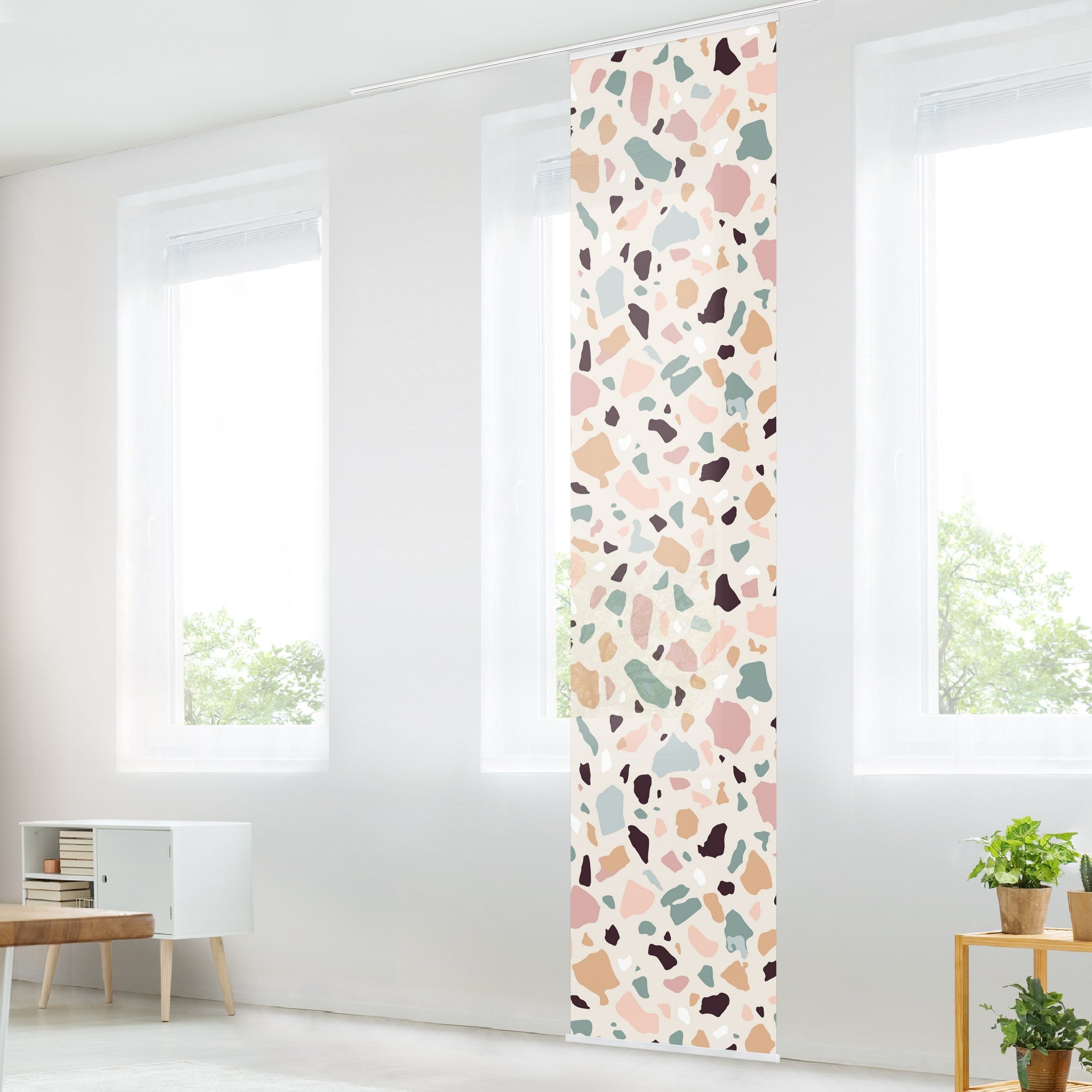Bilderdepot24 Schiebegardine modern Flächenvorhang blickdicht Terrazzo Muster Napoli (1 St), halbtransparent, Wohnzimmer große Flächengardine lichtdurchlässig für Klemm-System