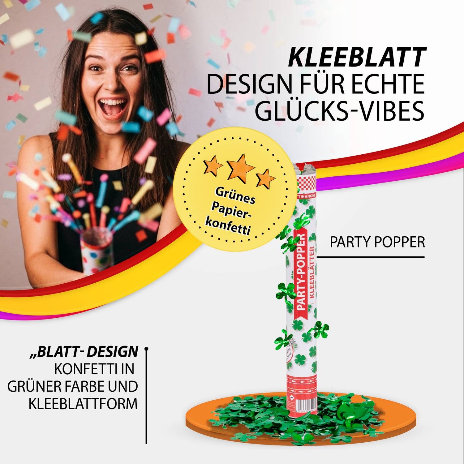 Party Factory Konfetti Party Popper 40cm Kleeblatt Konfetti 1er Set Silvester Party