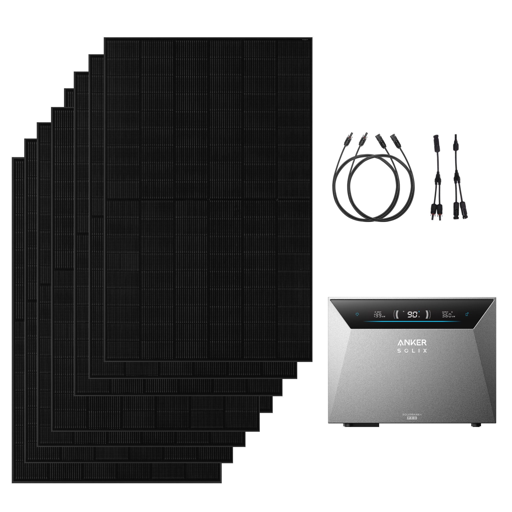 Anker Balkonkraftwerk Anker Solix 4040W PV Komplettset mit Solarbank 4 E5000 Pro, 2500 W, (Set, 8-St., Ohne/Mit BP5000 Erweiterungsakku), mit 2500W Ausgangsleistung, IP66