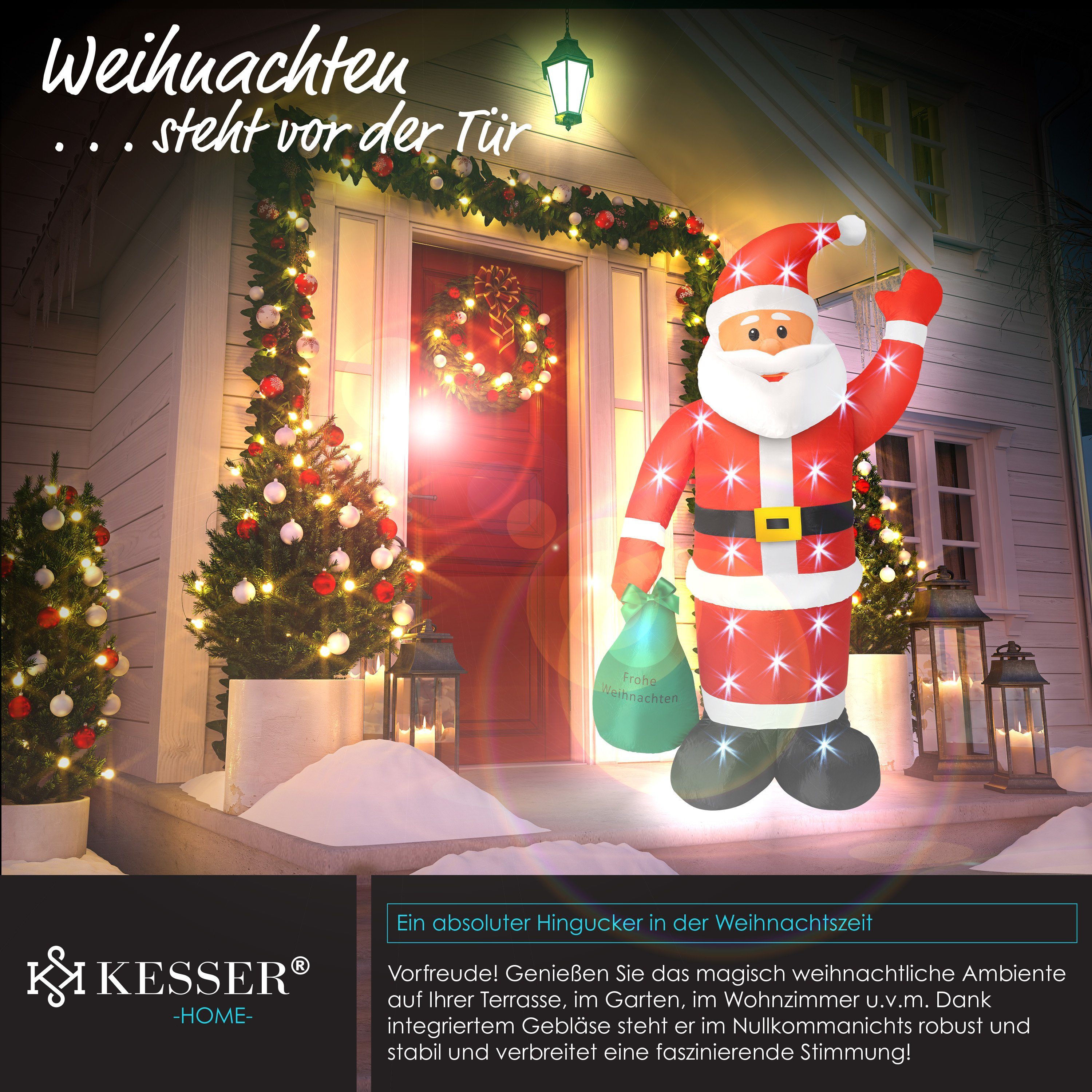 KESSER Befestigung LED XXL Weihnachtsmann Aufblasbarer beleuchtet + Weihnachtsfigur,