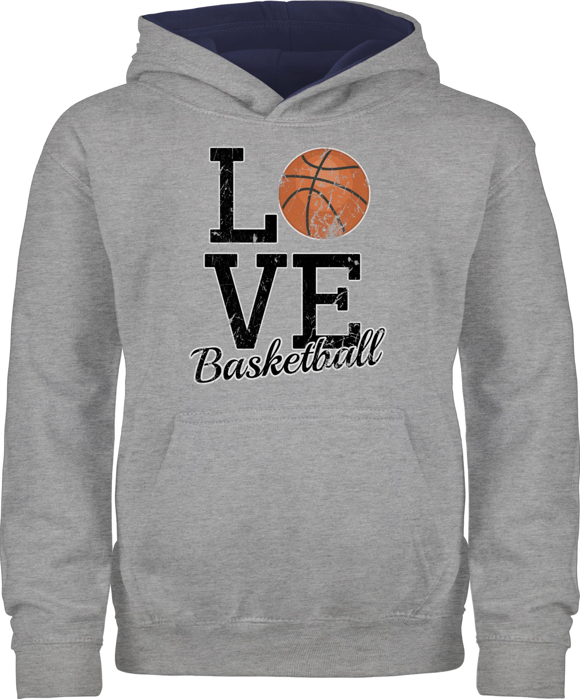 Shirtracer Hoodie Love Basketball Kinder Sport Kleidung 1 Grau meliert/Navy Blau