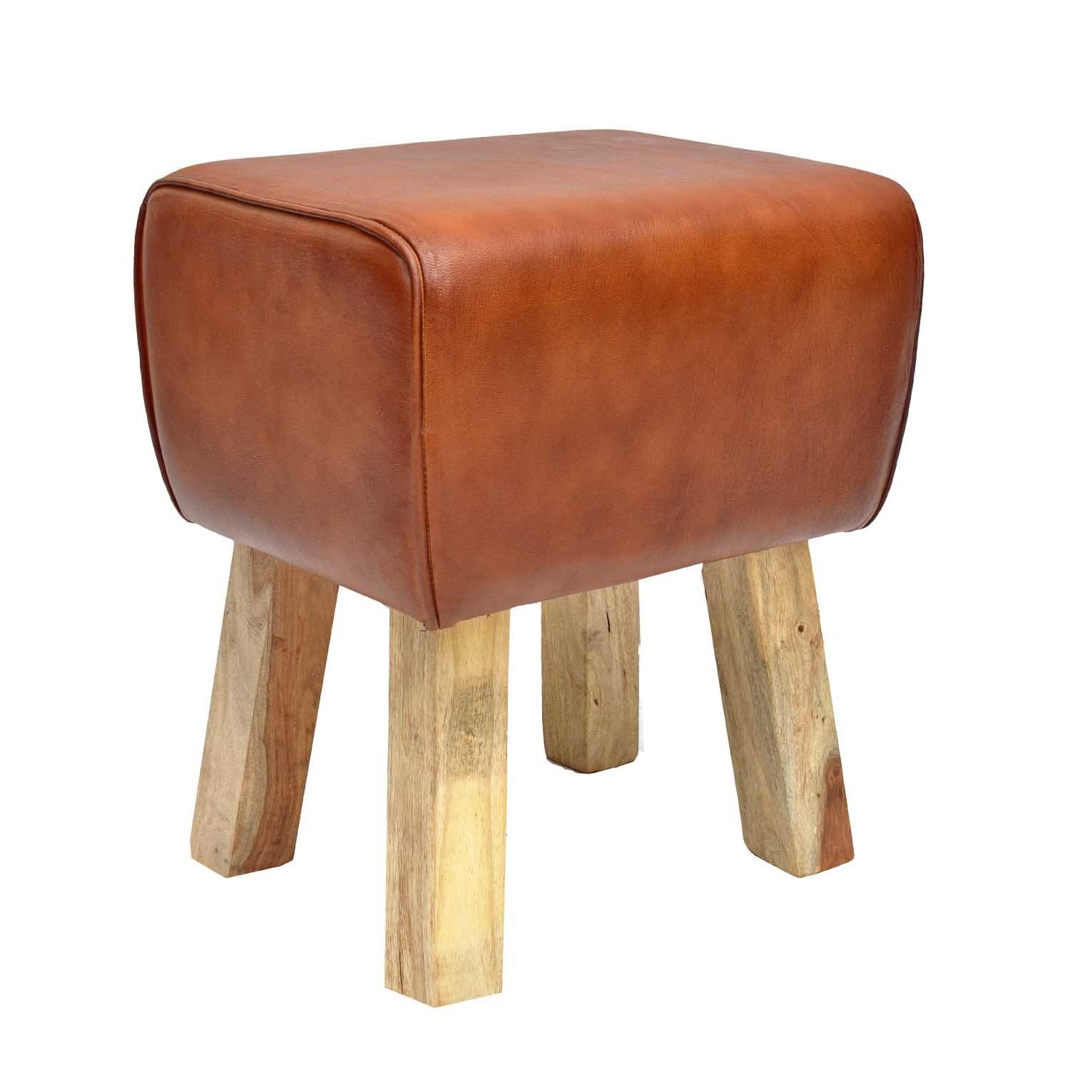 Casa Moro Табурети Echtleder Табурети Tejas braun aus Massivholz & Leder (Weihnachten, Retro Turnbock-Design Стільці), eine Kult Polsterhocker für einfach schöner Wohnen HH2411