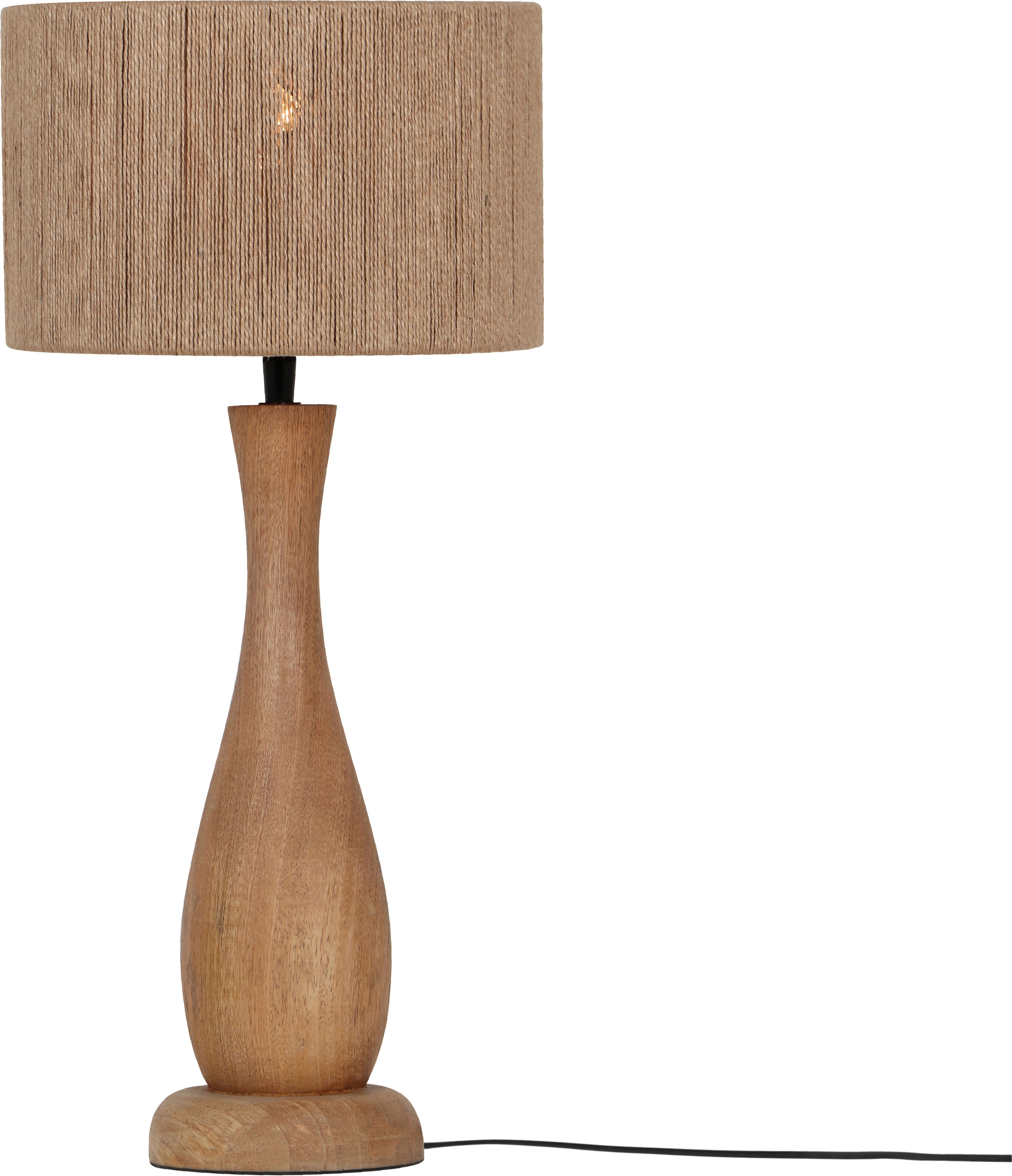 TRIO Leuchten Tischleuchte TOBA, Massivholz Tischleuchte naturbelassen, mit Jute Lampenschirm, Ein-/Ausschalter, Leuchtmittel wechselbar, warmweiß - kaltweiß, exkl 1x E27 max 10W, Höhe 54 cm Ø 24,5 cm, Schirm Fäden aus Jute Stoff