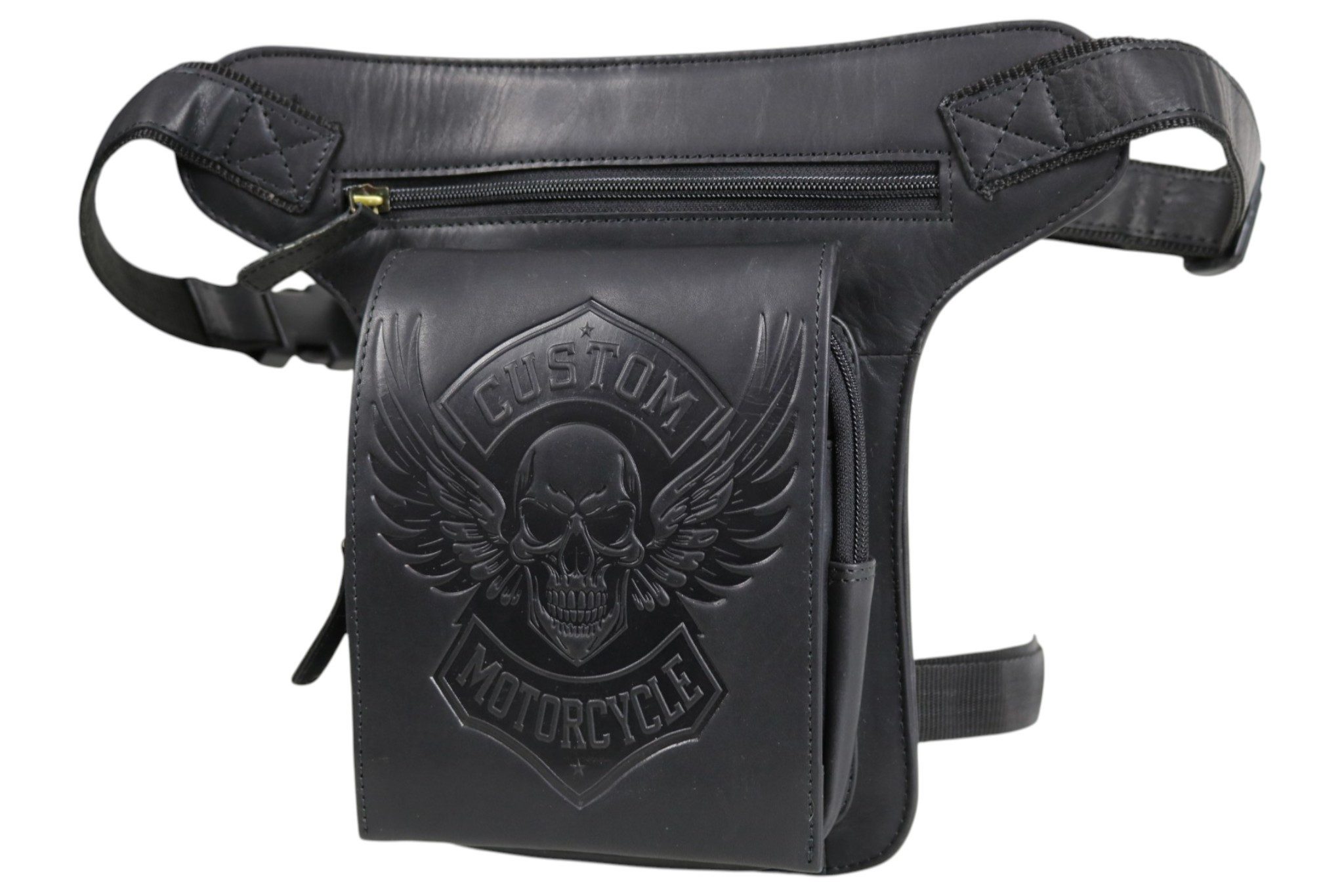 MDM Bauchtasche Biker Beintasche Hüft-, Gürteltasche, Custom Motorcycle Motiv, Echt Leder