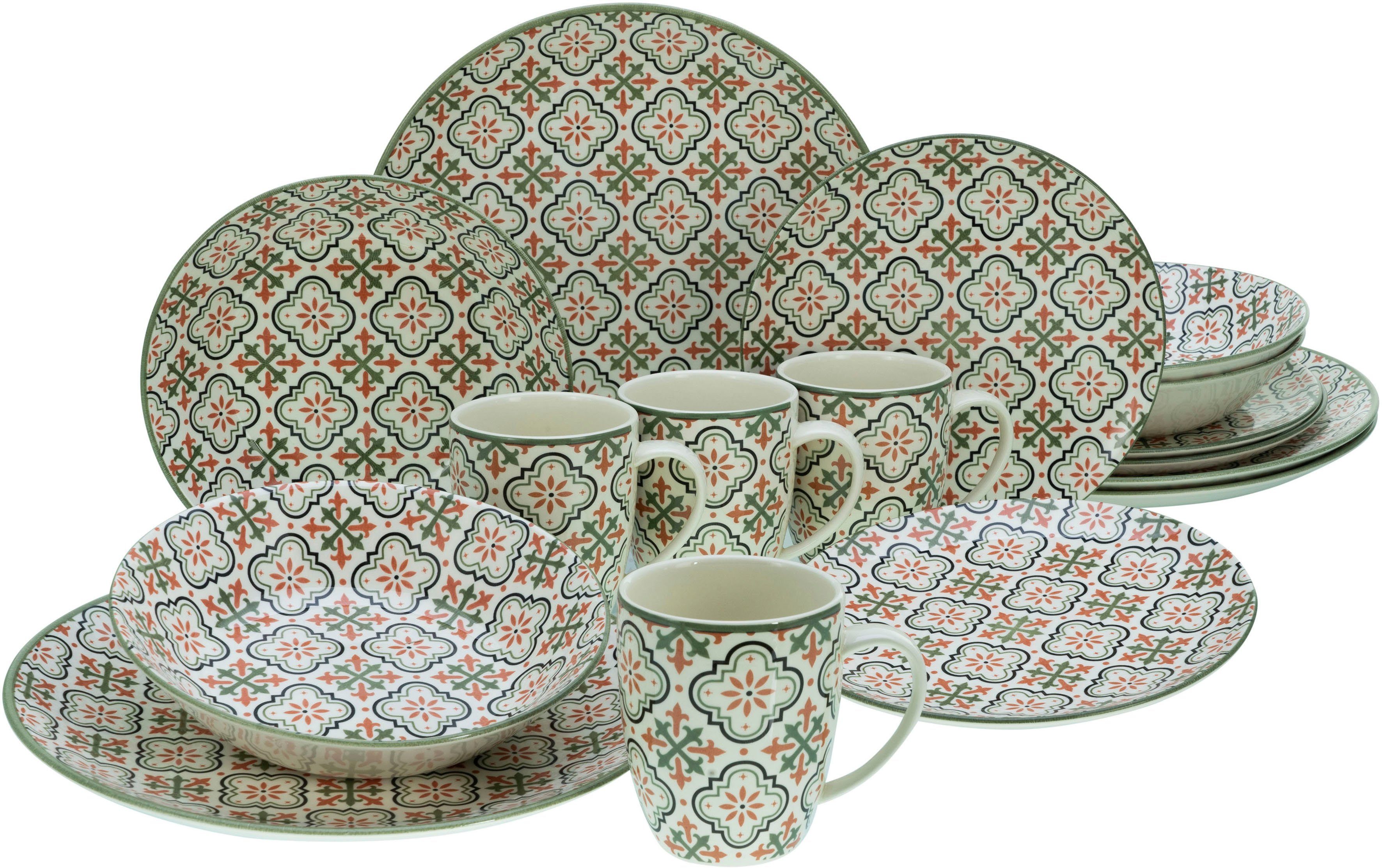 CreaTable Kombiservice Rumi (16-tlg), 4 Personen, Steingut, orientalisch mediterraner Stil