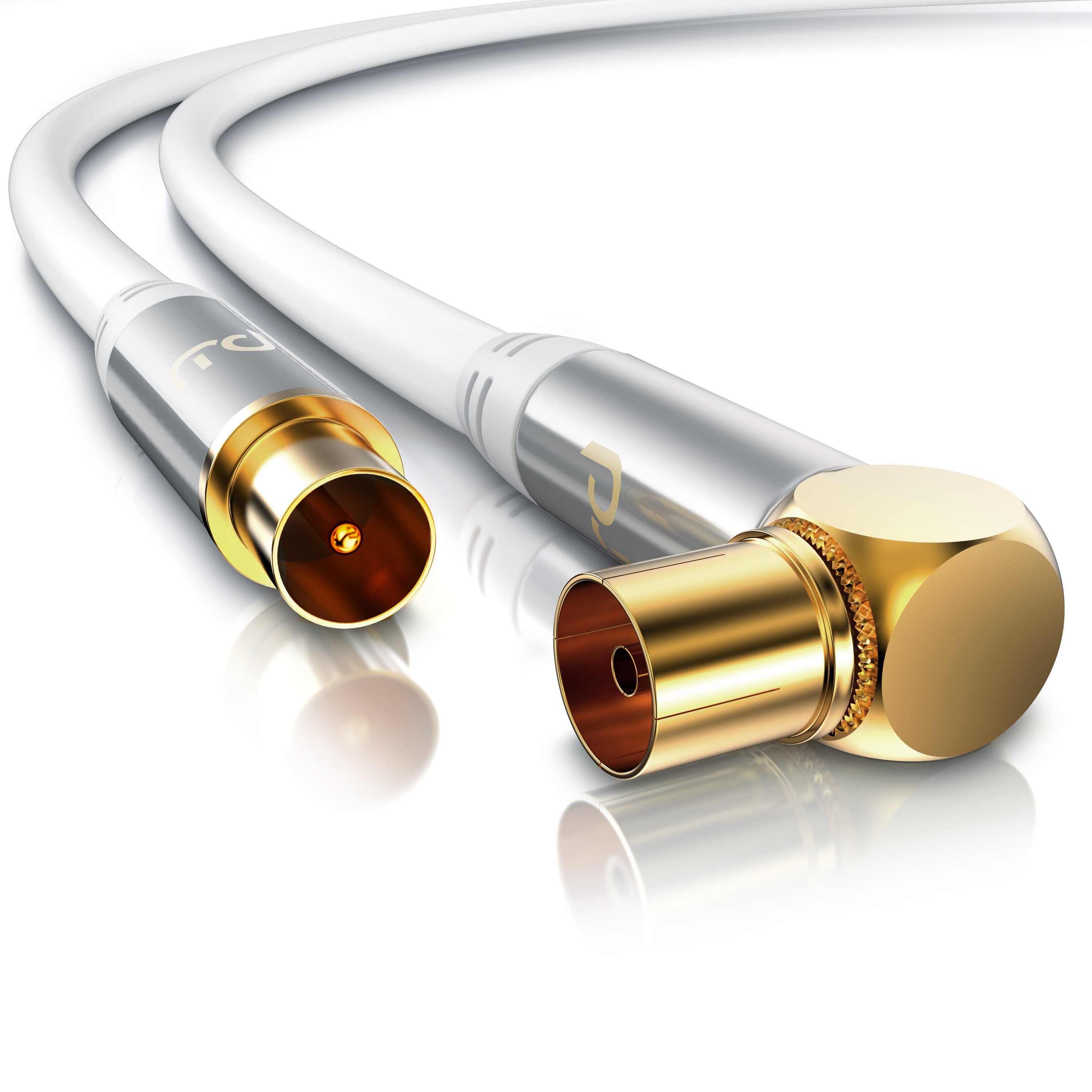 Primewire Antennenkabel gewinkelt, Koaxialkabel 75 Ohm TV HDTV DVB-T Radio -2m TV-Kabel, Koaxial, RF Buchse, IEC Stecker (200 cm), 135 dB, störungsfrei geschirmt, für Kabelfernsehen, Receiver und Radio