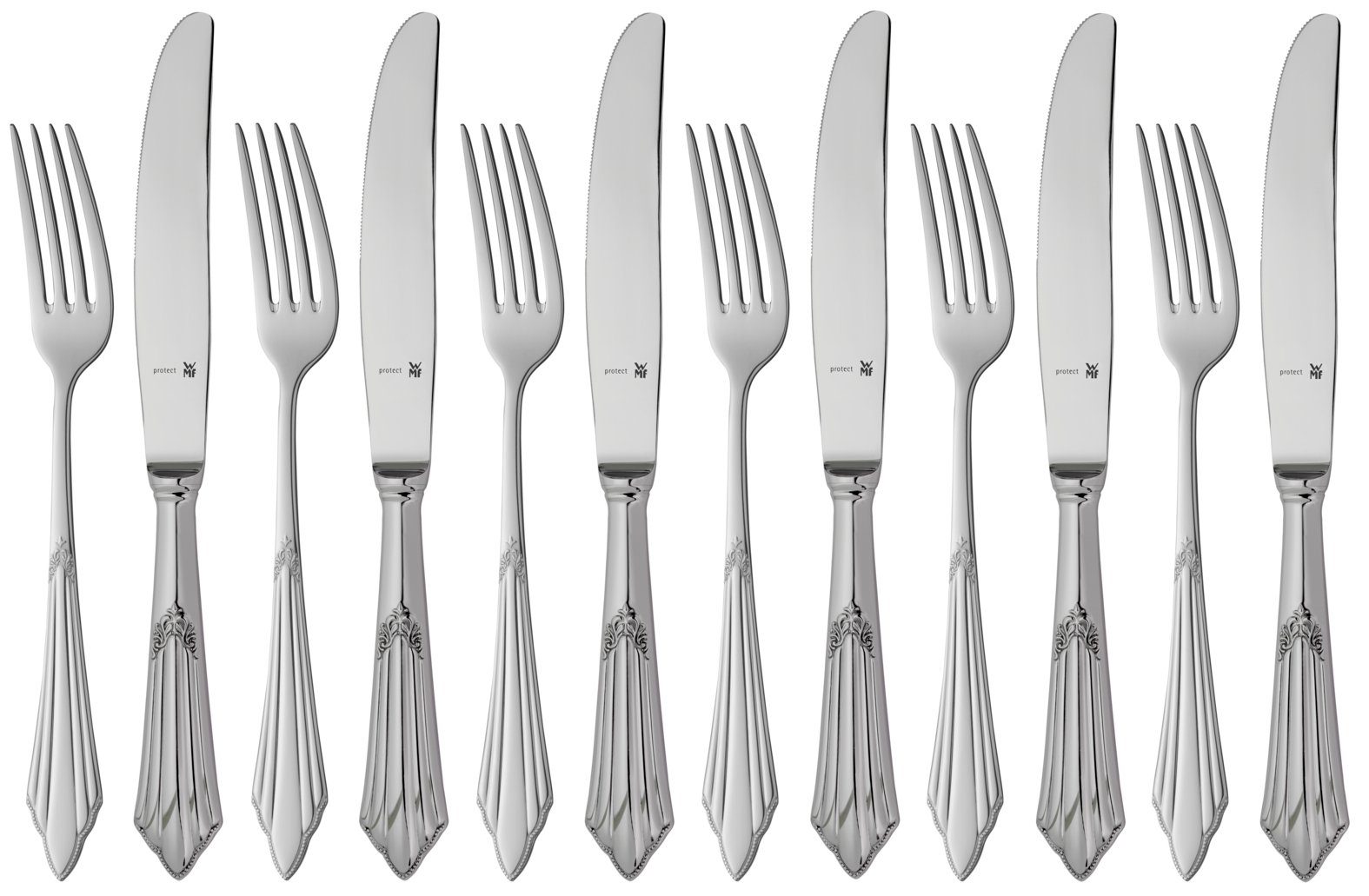 WMF Besteck-Set Fächer Dessertbesteck-Set, 12-teilig, Cromargan protect® (12-tlg), 6 Personen, Cromargan protect